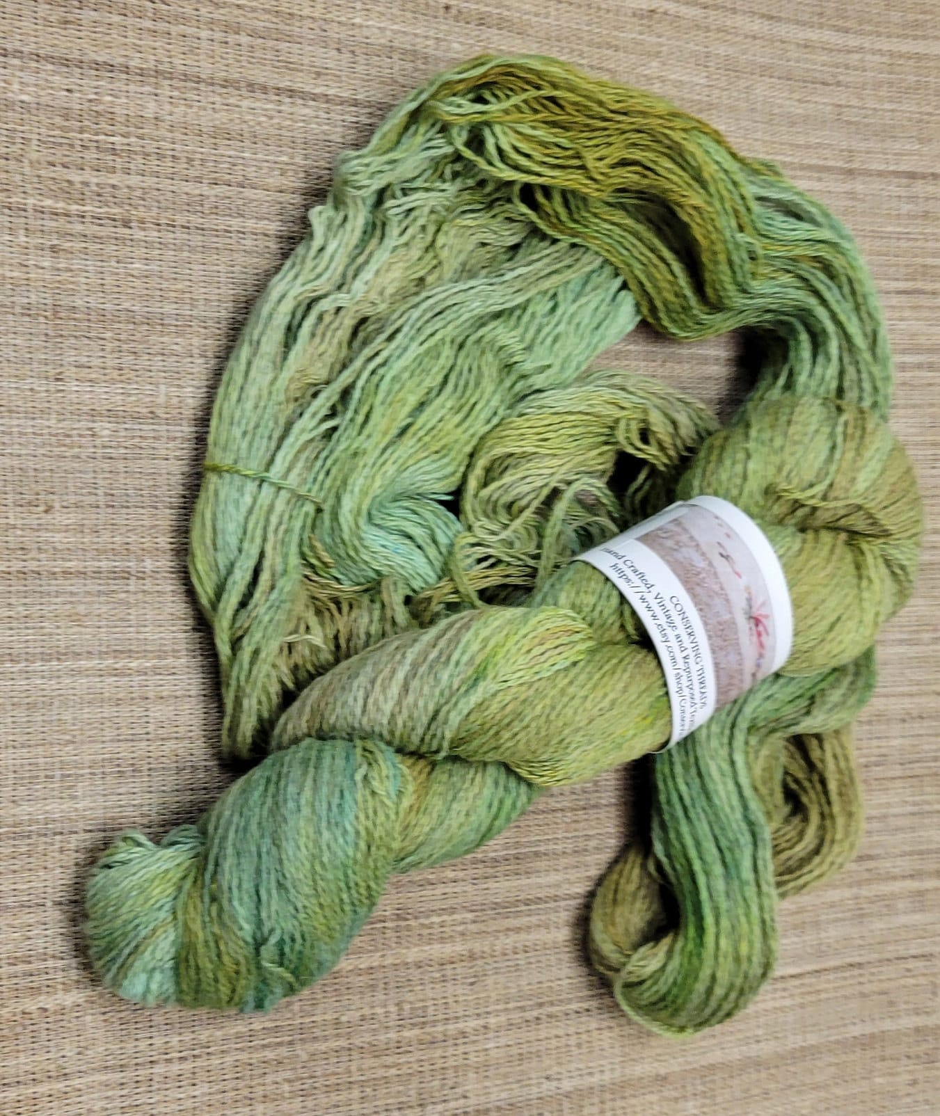 Dyed Cotton / Linen Blend Yarn. Green and Moss Brown. Fingering Weight. Great for knitting, crochet, and weaving.