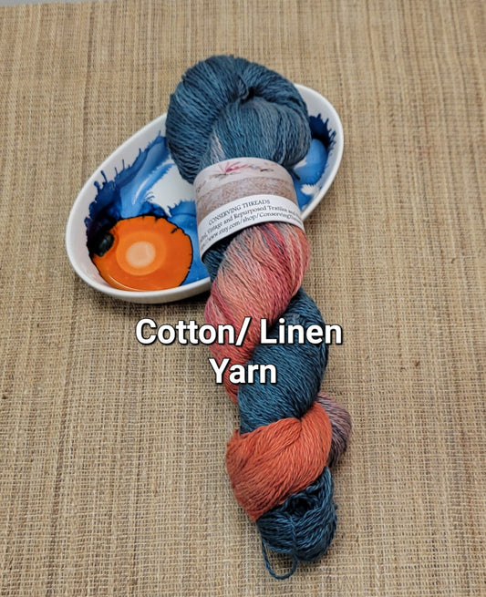 Dyed Cotton / Linen Blend Yarn. Blue and Red. Fingering Weight. Great for knitting, crochet, and weaving. Assigned Pooling.