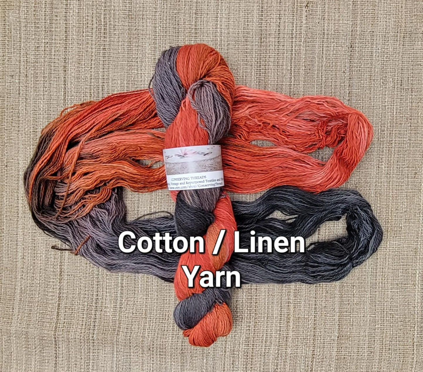 Dyed Cotton / Linen Blend Yarn. Red and Black. Fingering Weight. Great for knitting, crochet, and weaving. Assigned Pooling.