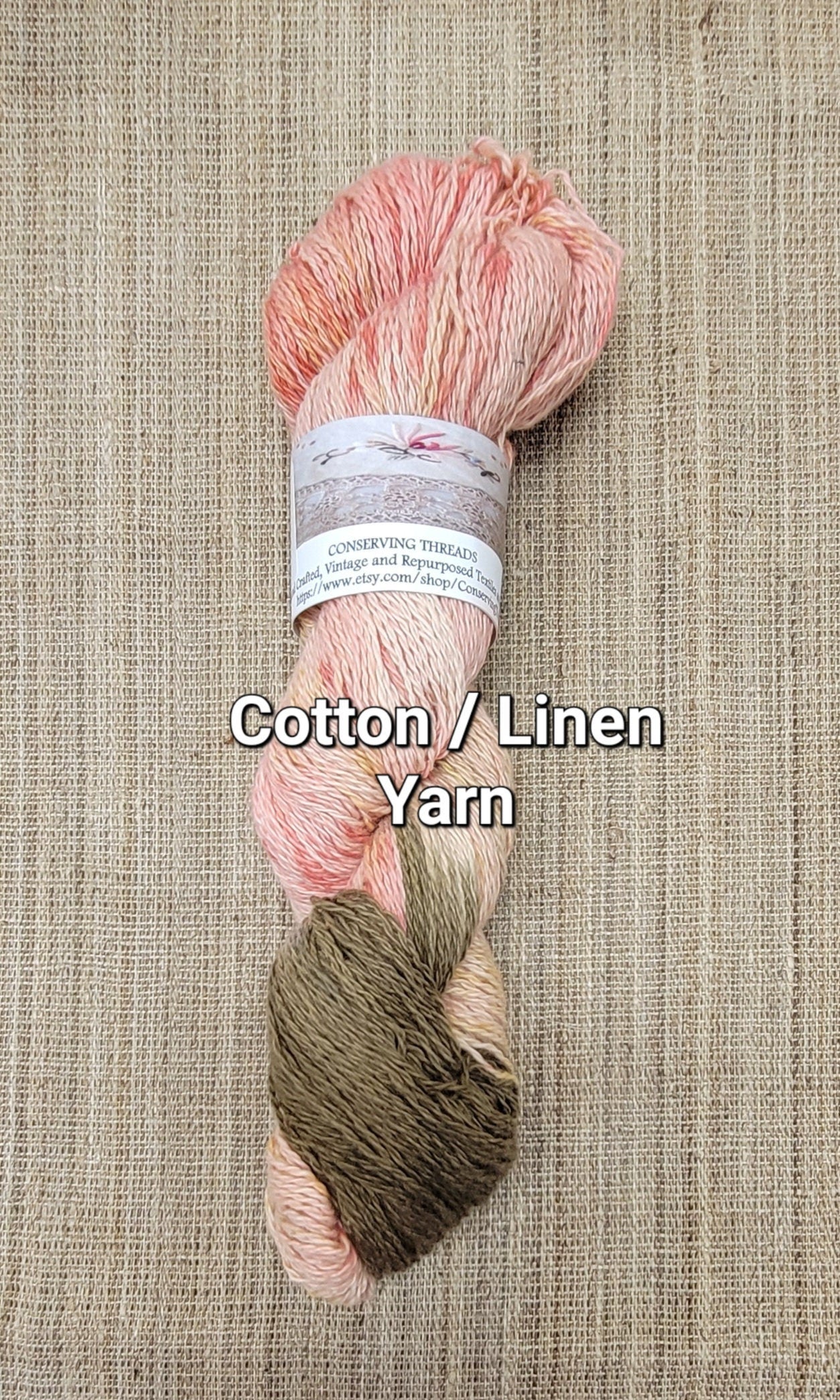 Dyed Cotton / Linen Blend Yarn. Pink and Brown. Fingering Weight. Great for knitting, crochet, weaving and other fiber arts.