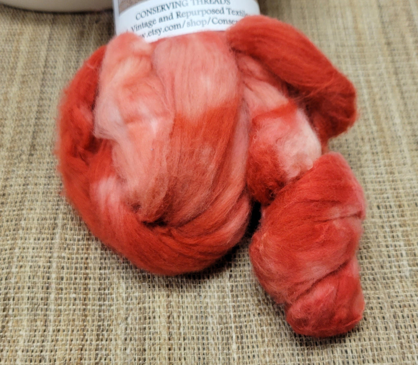 Cotton Sliver, 1/2 oz (0.5 ounce), Red & White Acala Cotton Sliver, Hand Dyed. Spin Cotton!!! Crafts and Fiber Arts