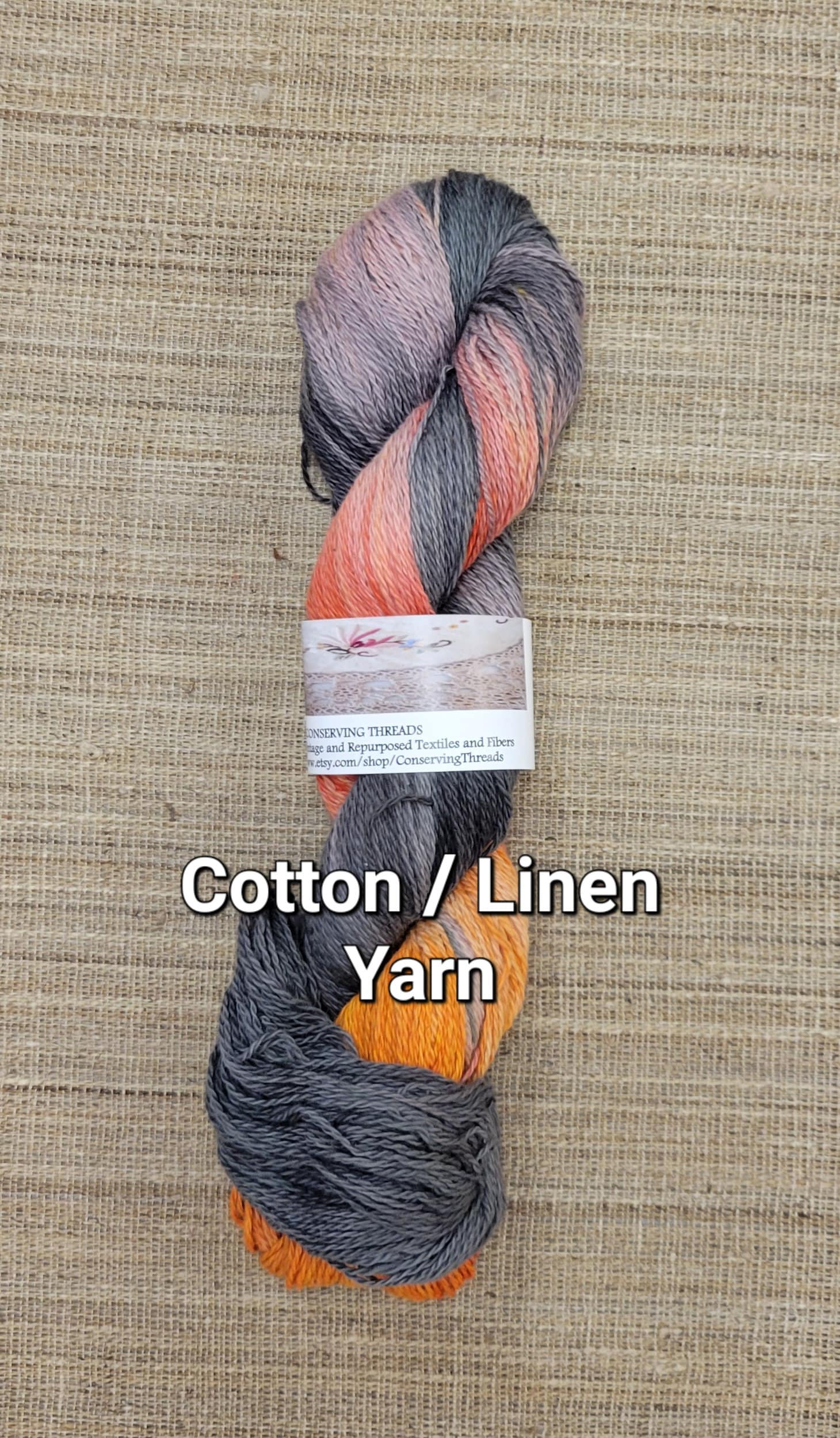 Dyed Cotton / Linen Blend Yarn. Gray, Red and Orange. Fingering Weight. Great for Assigned Pooling Knitting and Crochet.