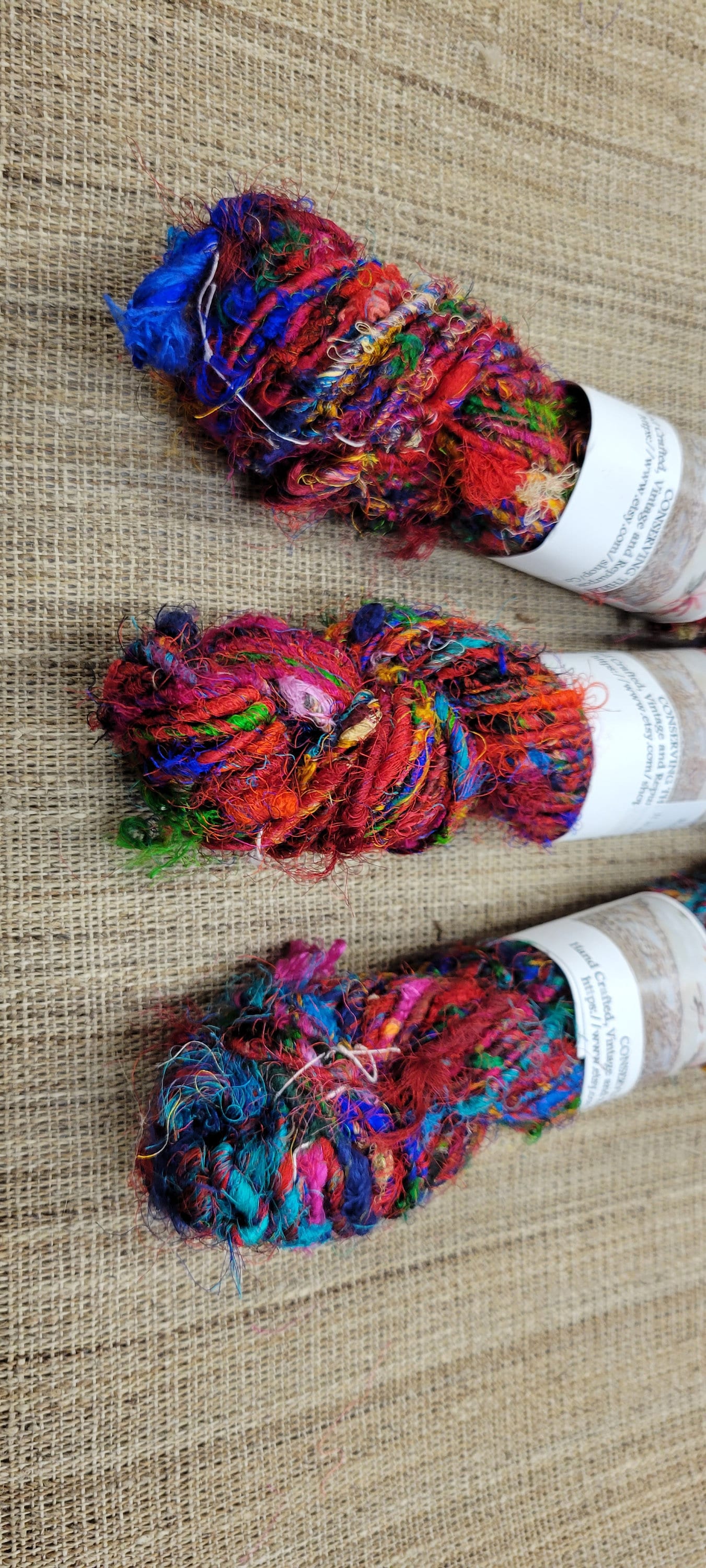 Reclaimed Silk Yarn. Art Yarn. 3.5 ounce. Hand-Spun Black and Rainbow. Recycled Yarn. 2nd Chance Fiber Yarn Bundle. Red.