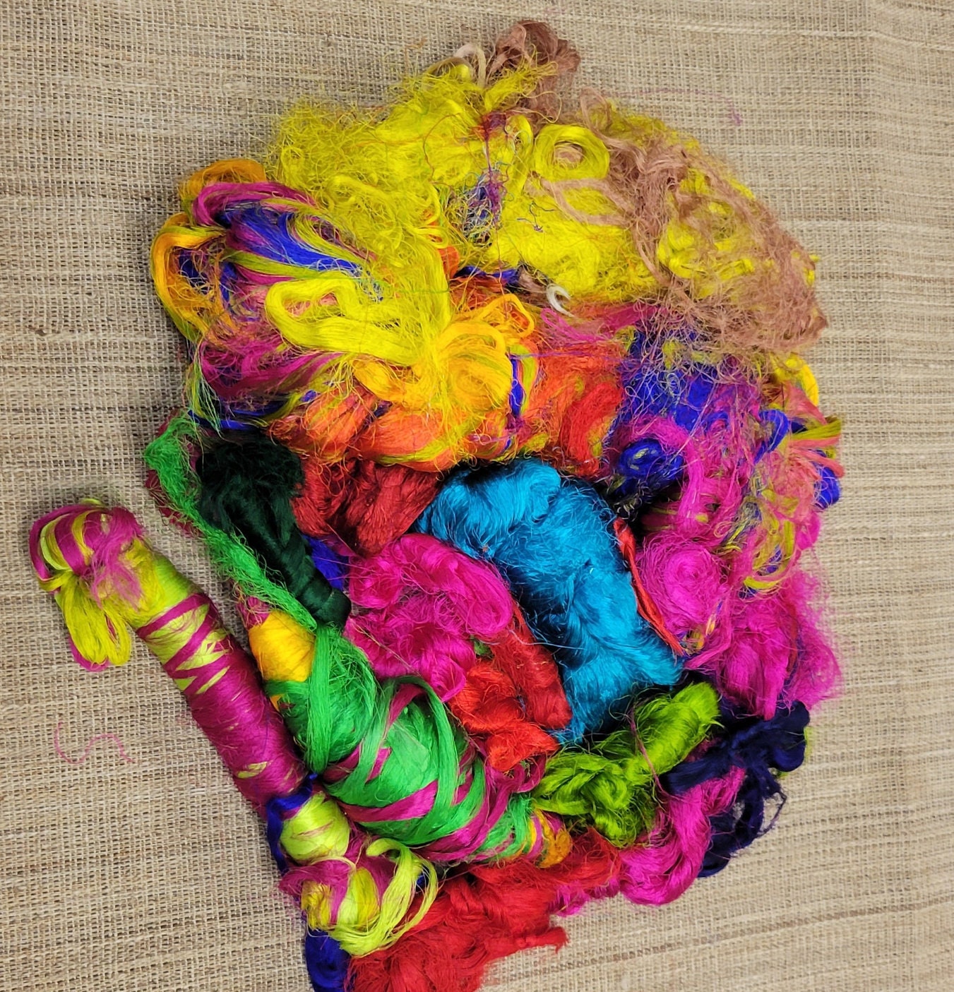 Reclaimed Silk Threads. 1 pound (16 ounce). Multi-Colored. 2nd Chance Fibers. Large bundle to recycle