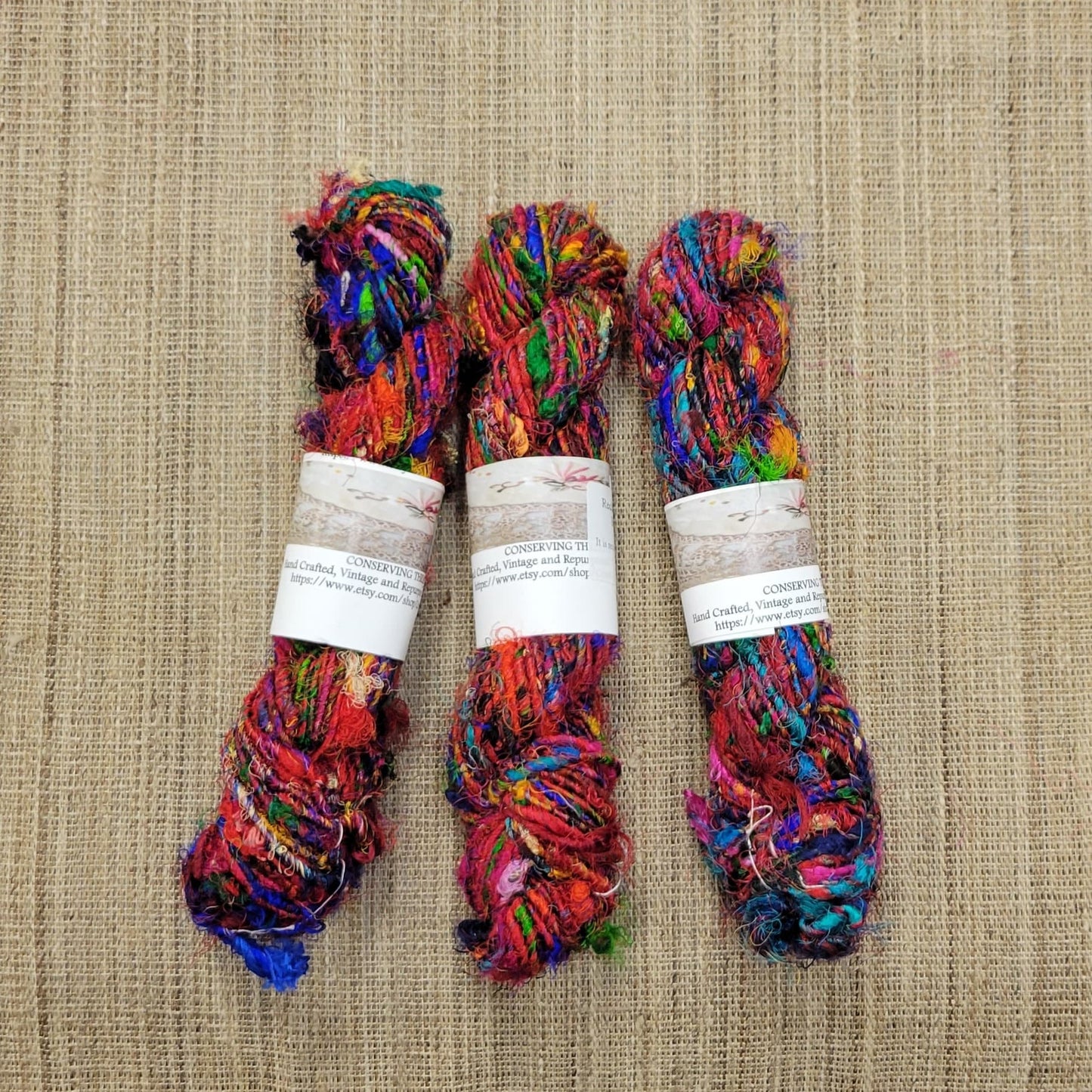 Reclaimed Silk Yarn. Art Yarn. 3.5 ounce. Hand-Spun Black and Rainbow. Recycled Yarn. 2nd Chance Fiber Yarn Bundle. Red.