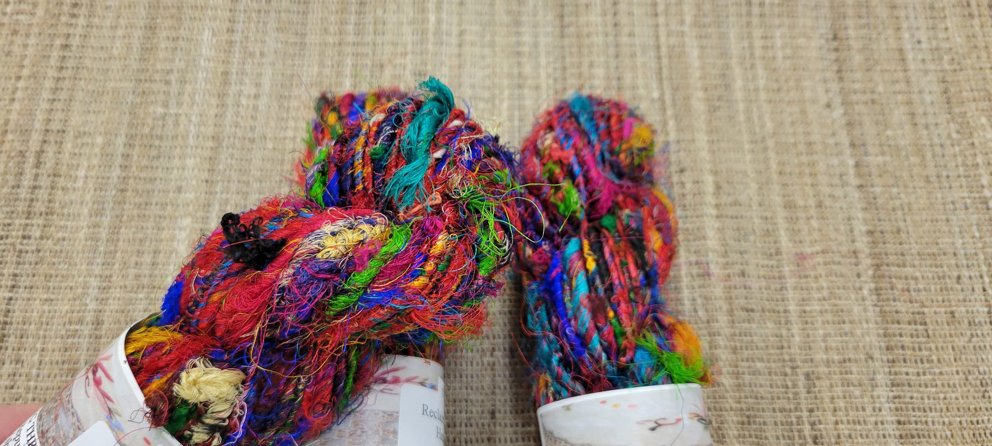 Reclaimed Silk Yarn. Art Yarn. 3.5 ounce. Hand-Spun Black and Rainbow. Recycled Yarn. 2nd Chance Fiber Yarn Bundle. Red.