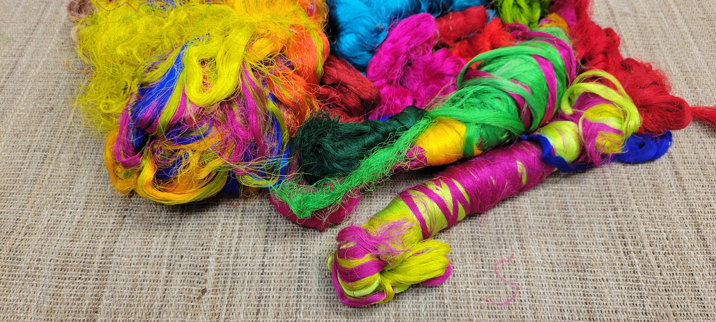 Reclaimed Silk Threads. 1 pound (16 ounce). Multi-Colored. 2nd Chance Fibers. Large bundle to recycle