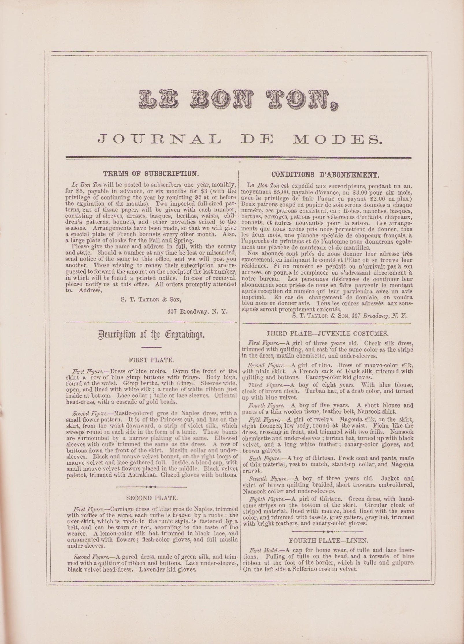 1861 April, Le Bon Ton Journal de Modes. Catalog Monthly Report. Paris Fashions Ladies Dress, E-book DOWNLOAD, Fine Arts, Vol 10 No 4.