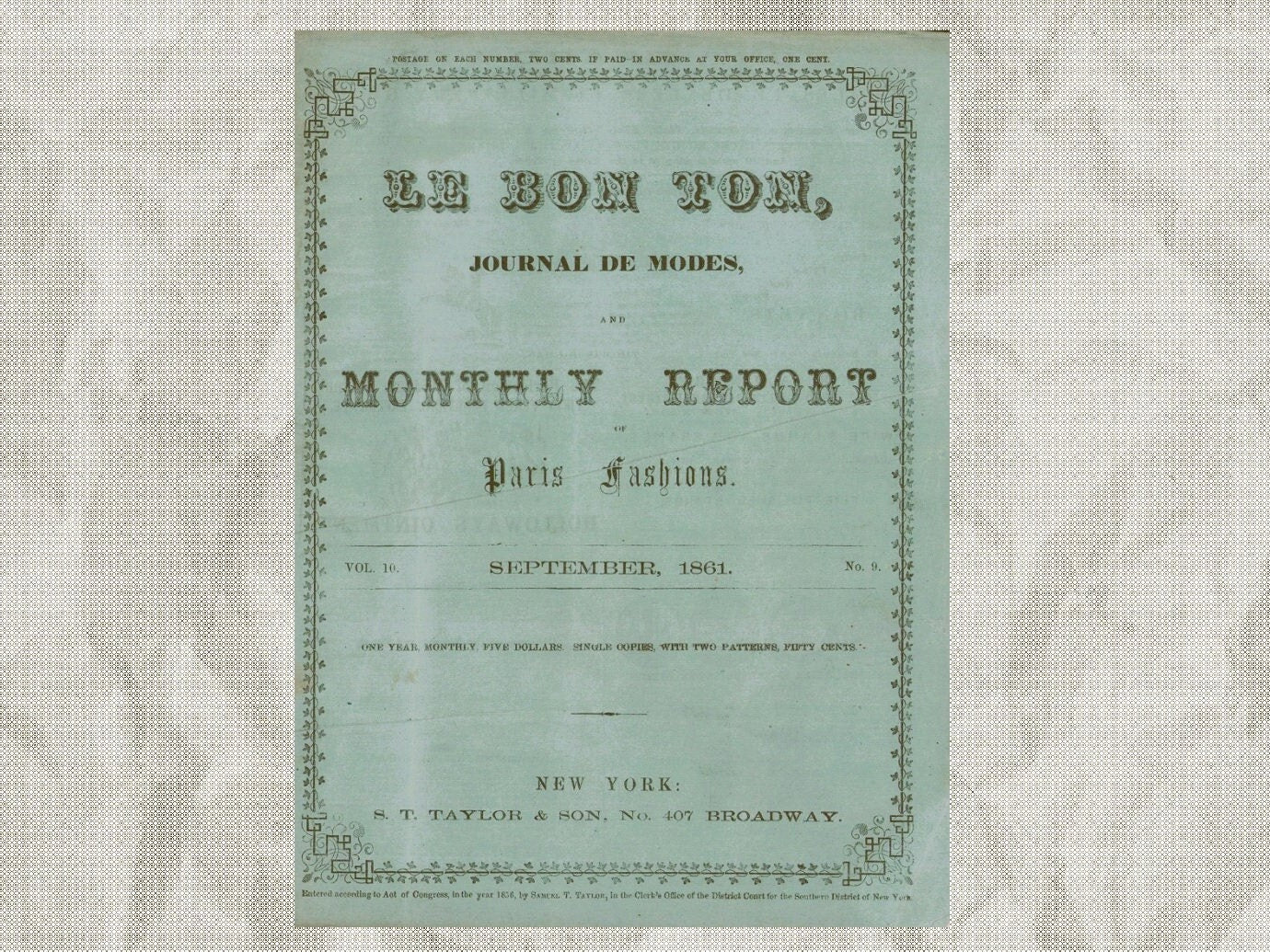 1861 Le Bon Ton Journal de Modes September. Catalog Monthly Report. Paris Fashions Ladies Dress, E-book DOWNLOAD, Fine Arts, Vol 10 No 9.