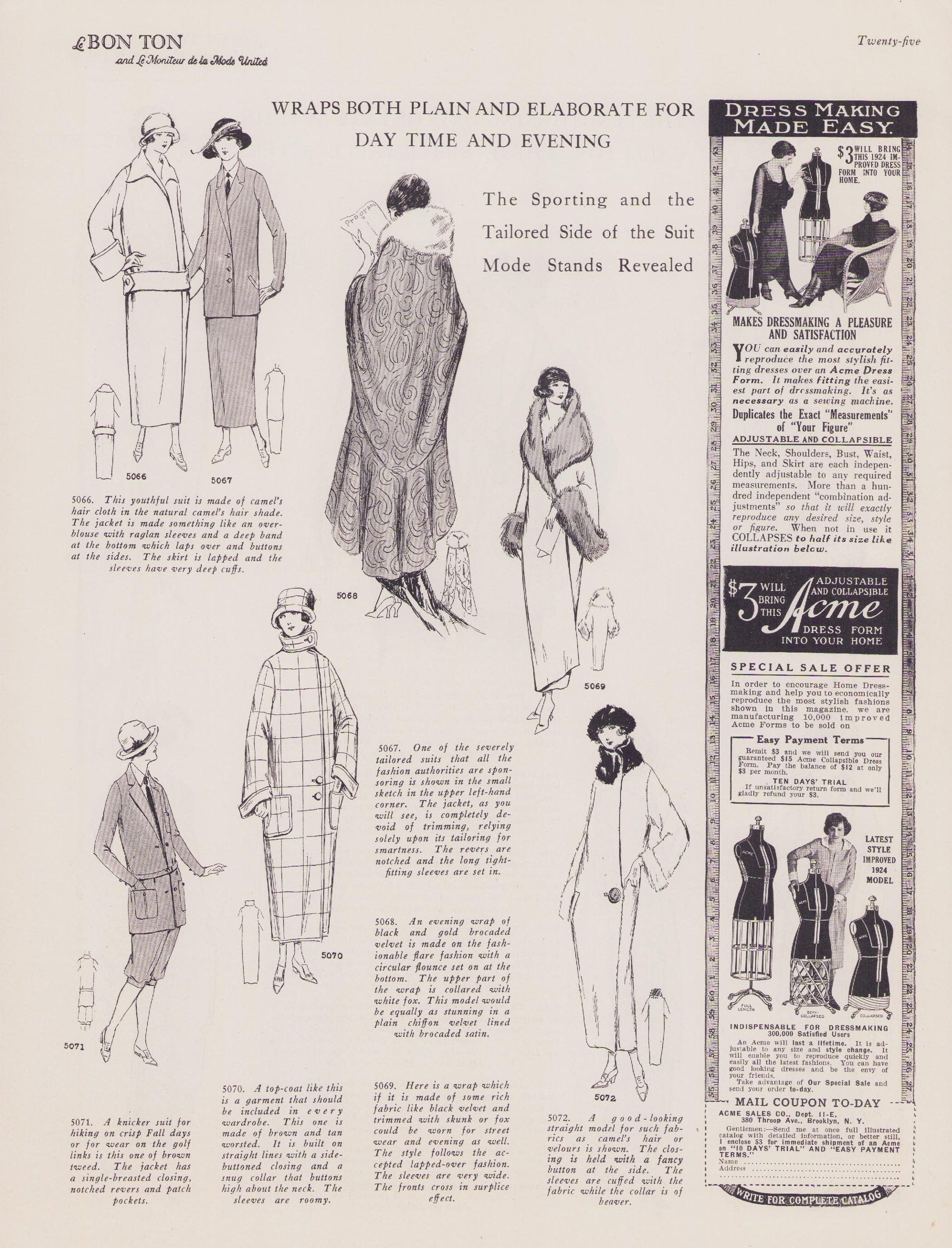 1923 Le Bon Ton Le Moniteur de la Mode United November. Catalog Monthly Report. Paris Fashions Ladies Dress, E-book DOWNLOAD, Vol 72 No 9.