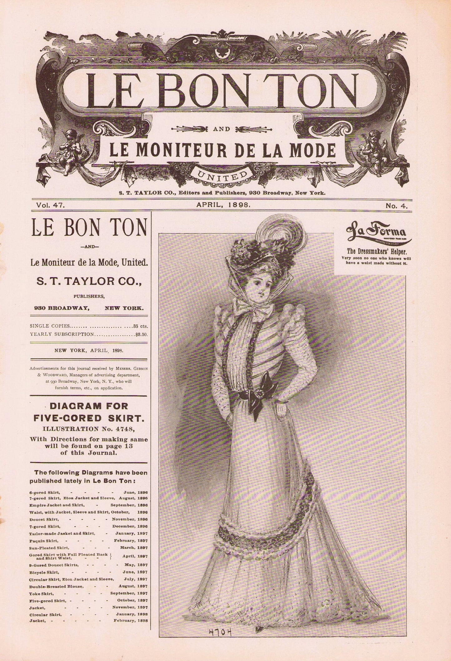 1898 Le Bon Ton Le Moniteur de la Mode United April. Catalog Monthly Report. Paris Fashions Ladies Dress, E-book DOWNLOAD, Vol 47 No 4.