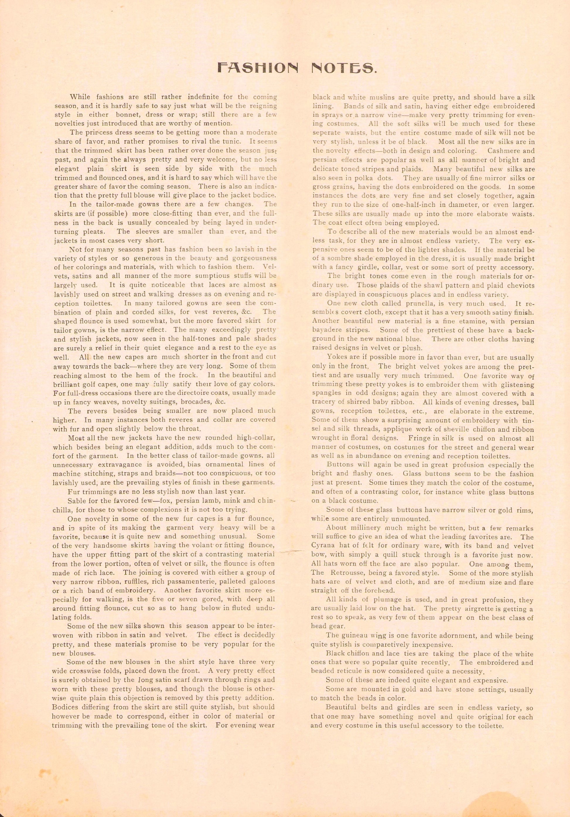 1898 Voice of Fashion November, Chicago Publishing Co, W. H. Goldsberry. Patten Book, Ladies, & Children. E-book DOWNLOAD, Vol 12 No 50.