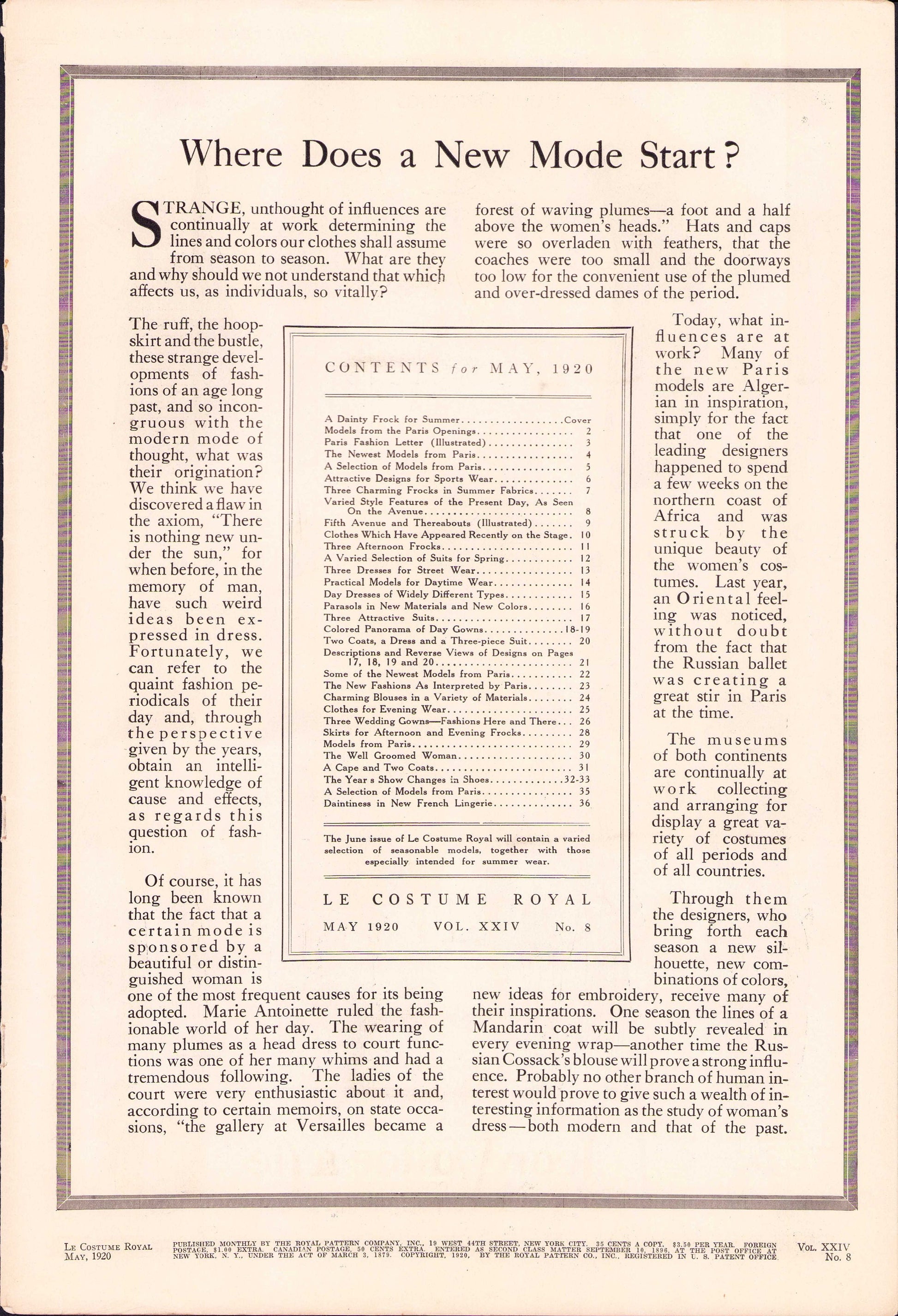 1920 Le Costume Royal May, Pattern Catalog E-book INSTANT DOWNLOAD 1920s Women's and Children's Fashion Magazine, Vol 24, No 8.