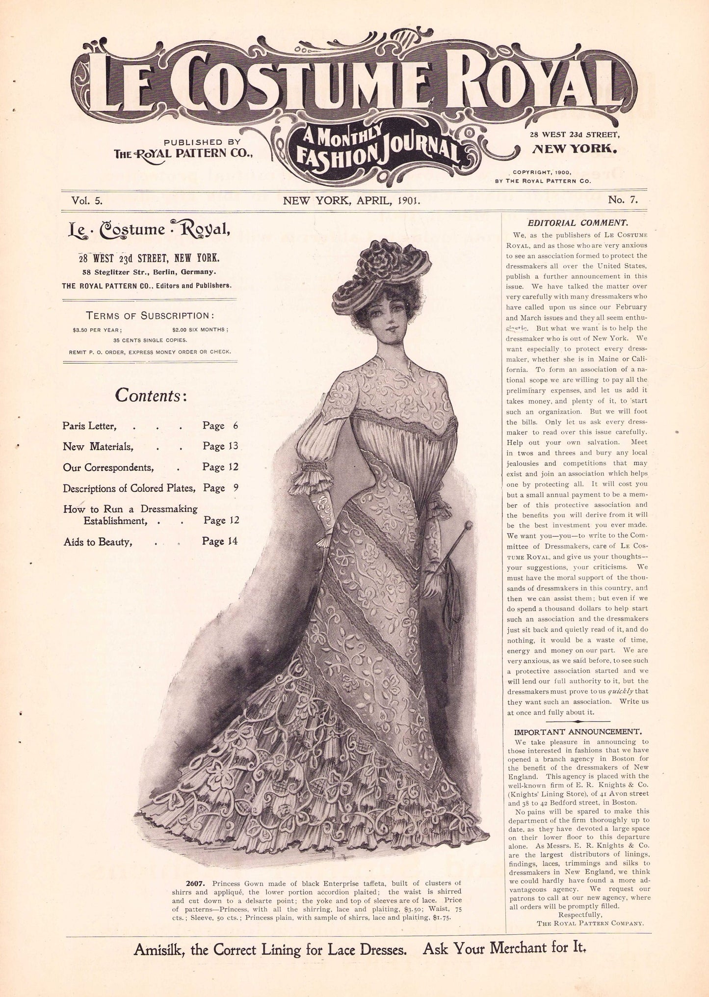 1901 Le Costume Royal April, Royal Pattern Co. Mail Order Catalog E-book INSTANT DOWNLOAD 1900s Ladies' Fashion Magazine, Vol 5, No 7.