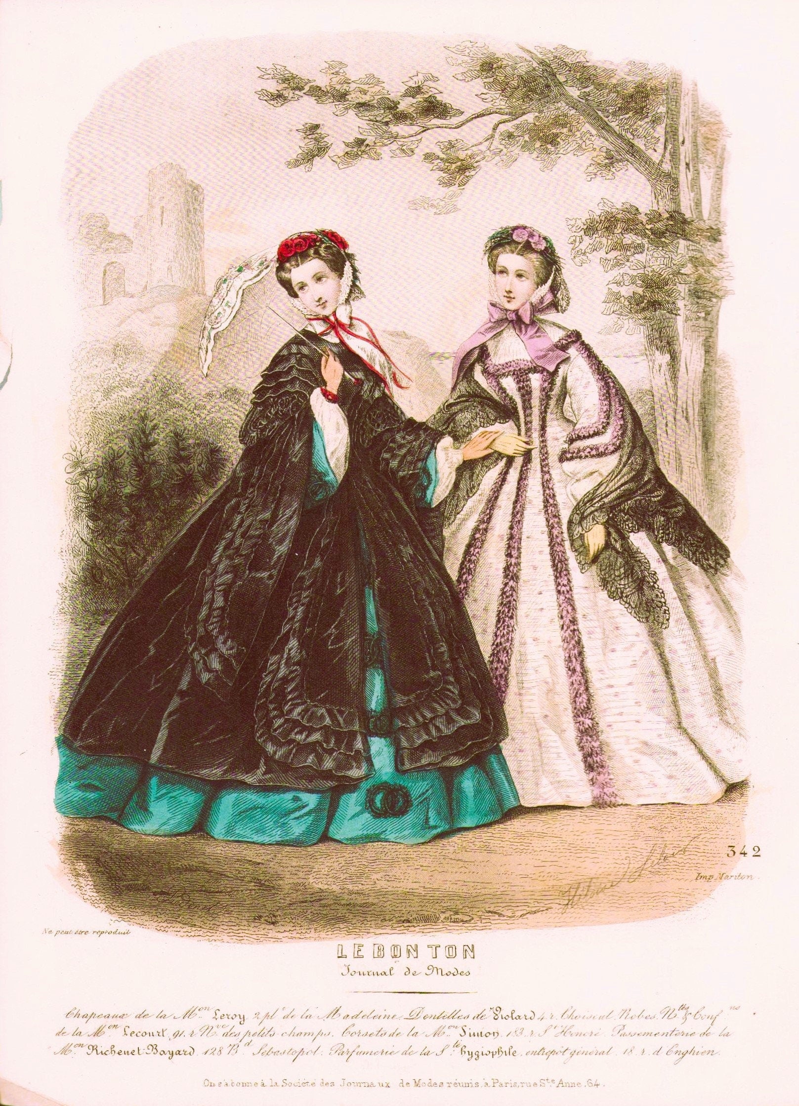 1861 Le Bon Ton Journal de Modes September. Catalog Monthly Report. Paris Fashions Ladies Dress, E-book DOWNLOAD, Fine Arts, Vol 10 No 9.