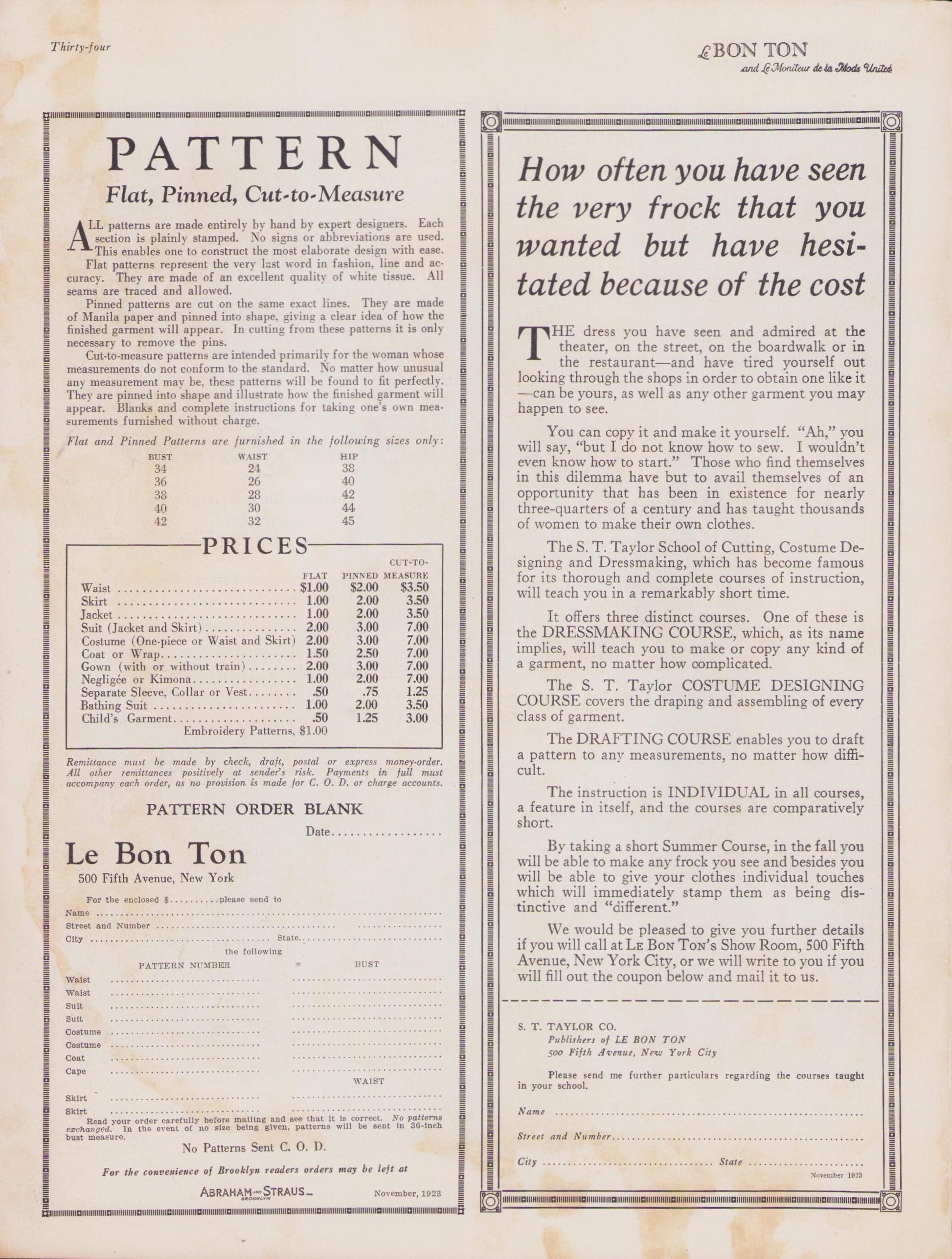 1923 Le Bon Ton Le Moniteur de la Mode United November. Catalog Monthly Report. Paris Fashions Ladies Dress, E-book DOWNLOAD, Vol 72 No 9.