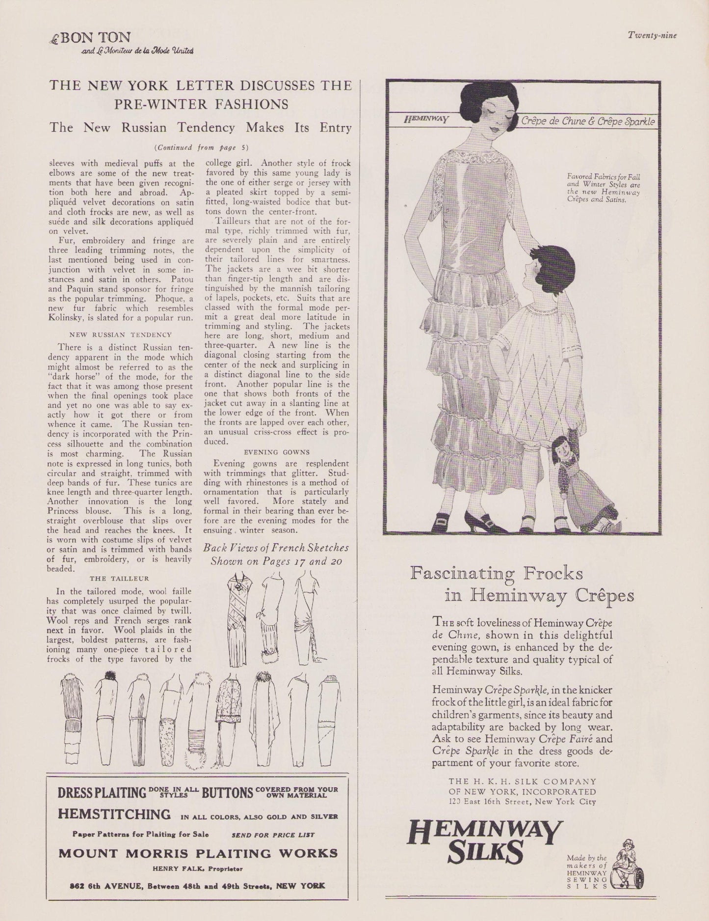 1923 Le Bon Ton Le Moniteur de la Mode United November. Catalog Monthly Report. Paris Fashions Ladies Dress, E-book DOWNLOAD, Vol 72 No 9.