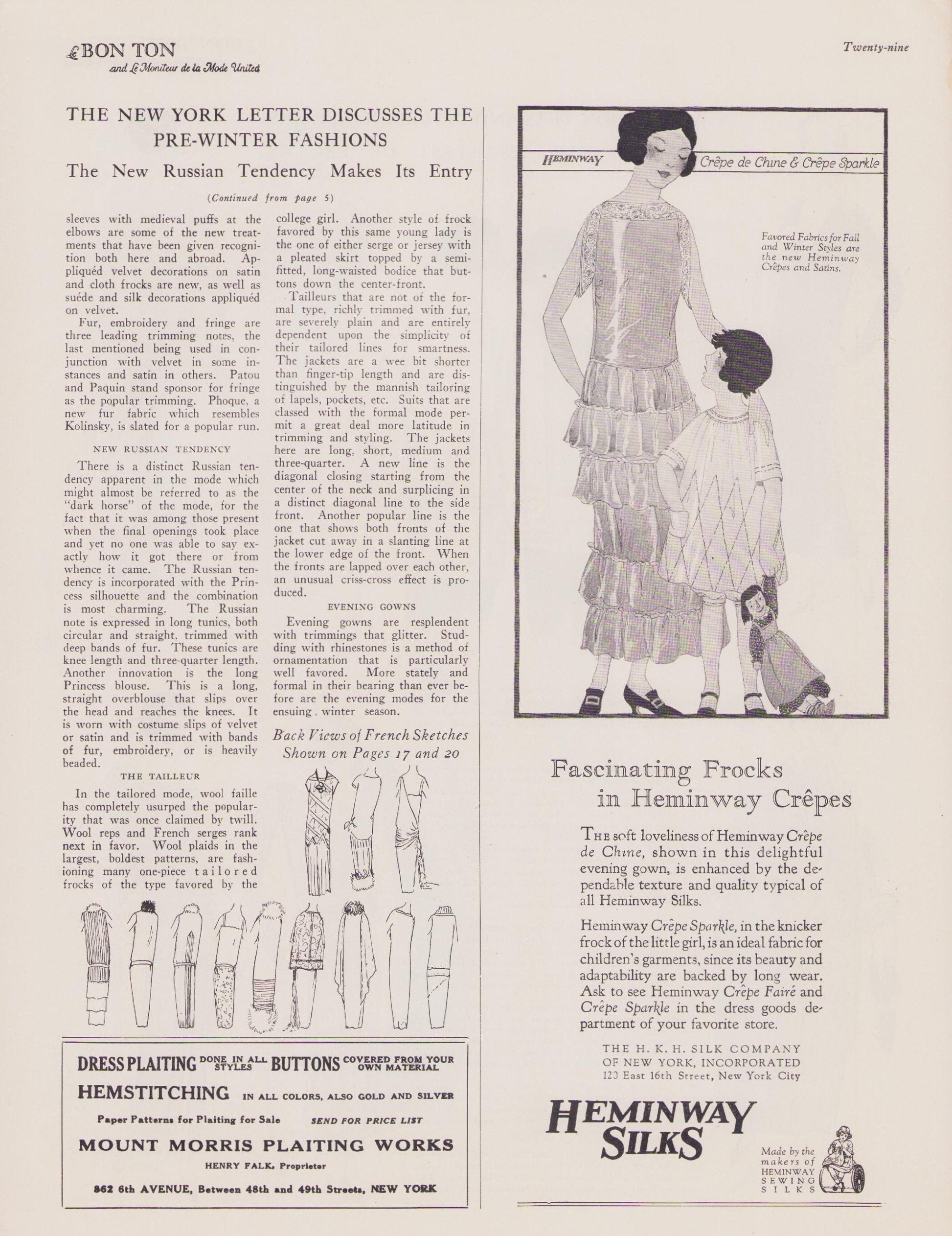 1923 Le Bon Ton Le Moniteur de la Mode United November. Catalog Monthly Report. Paris Fashions Ladies Dress, E-book DOWNLOAD, Vol 72 No 9.