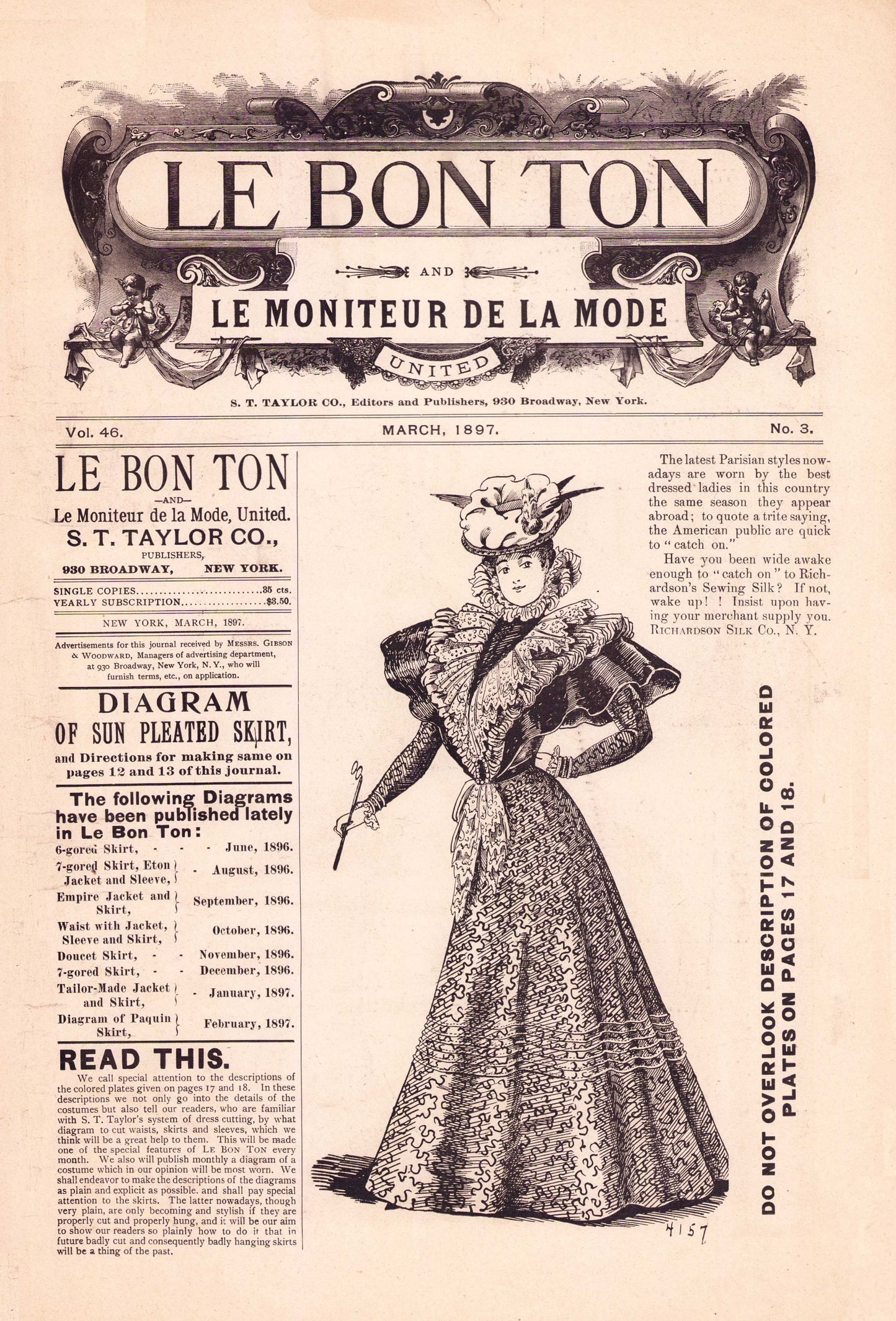 1897 Le Bon Ton Le Moniteur de la Mode United March. Catalog Monthly Report. Paris Fashions Ladies Dress, E-book DOWNLOAD, Vol 46 No 3.