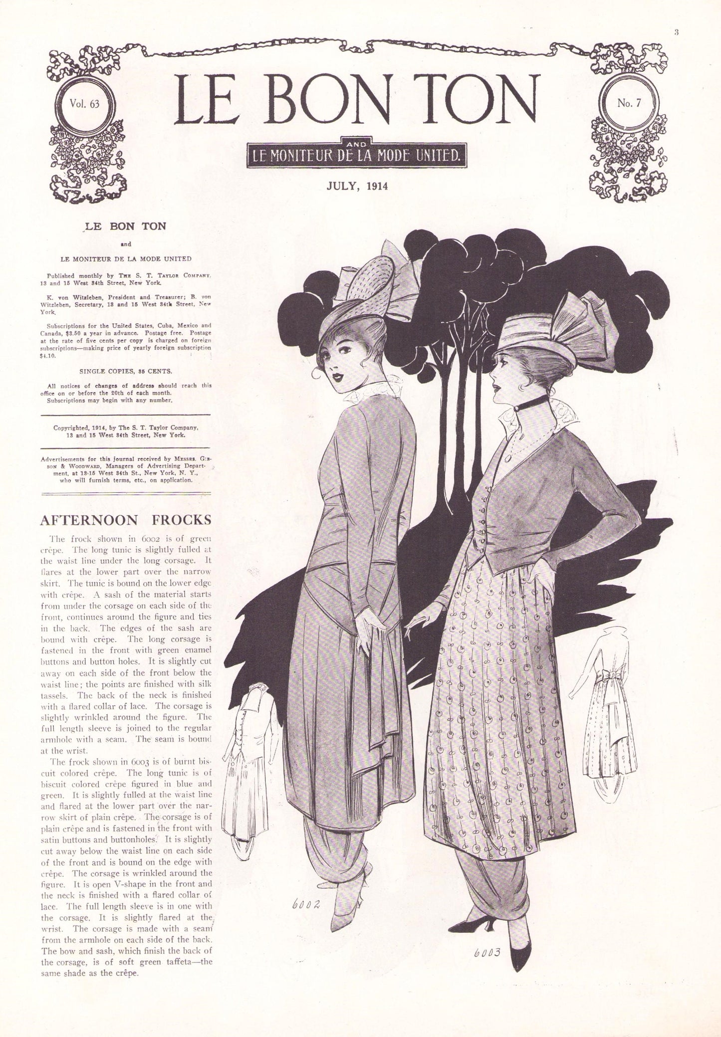 1914 Le Bon Ton Le Moniteur de la Mode United July. Catalog Monthly Report. Paris Fashions Ladies Dress, E-book DOWNLOAD, Vol 63 No 7.