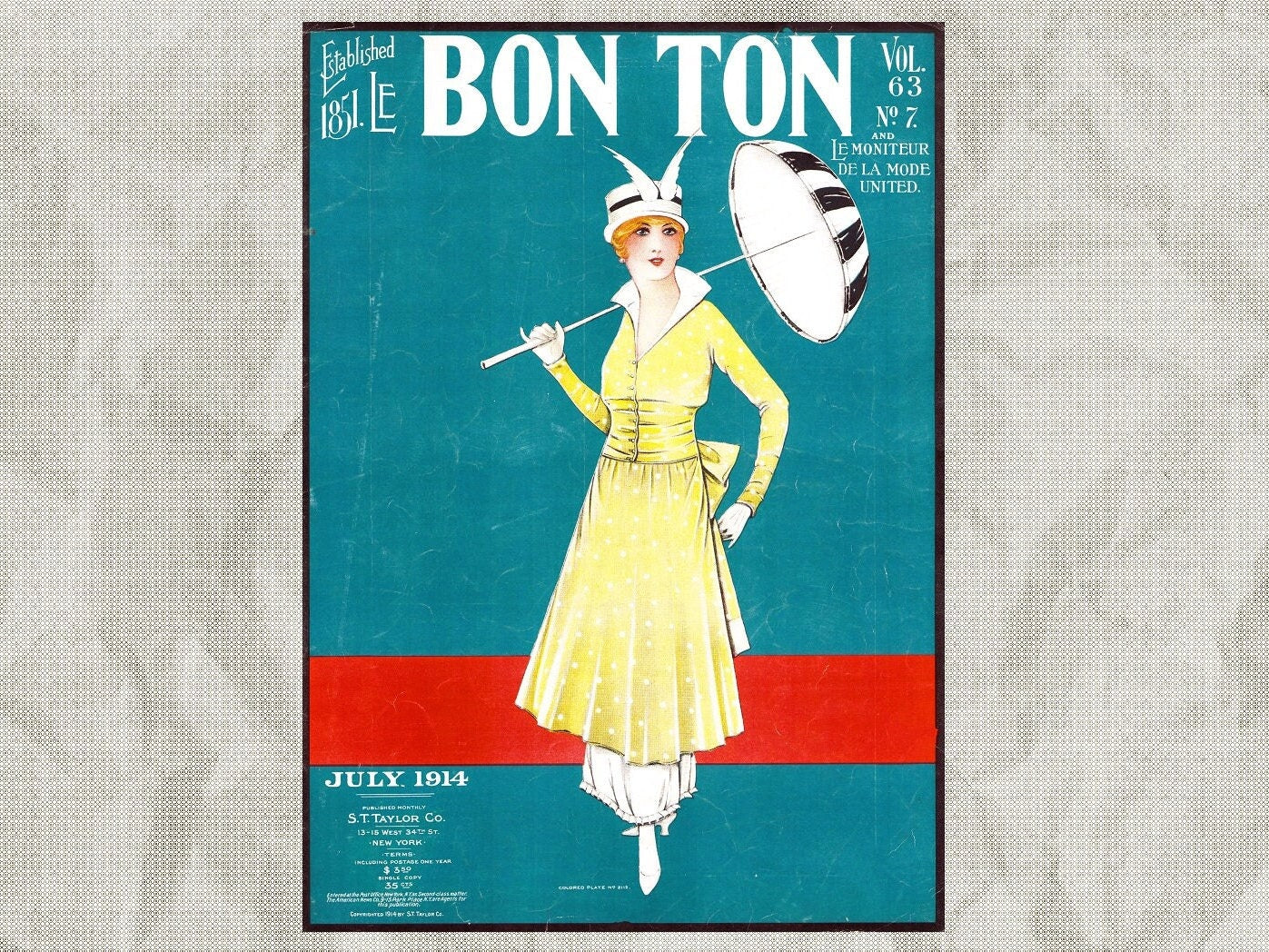 1914 Le Bon Ton Le Moniteur de la Mode United July. Catalog Monthly Report. Paris Fashions Ladies Dress, E-book DOWNLOAD, Vol 63 No 7.