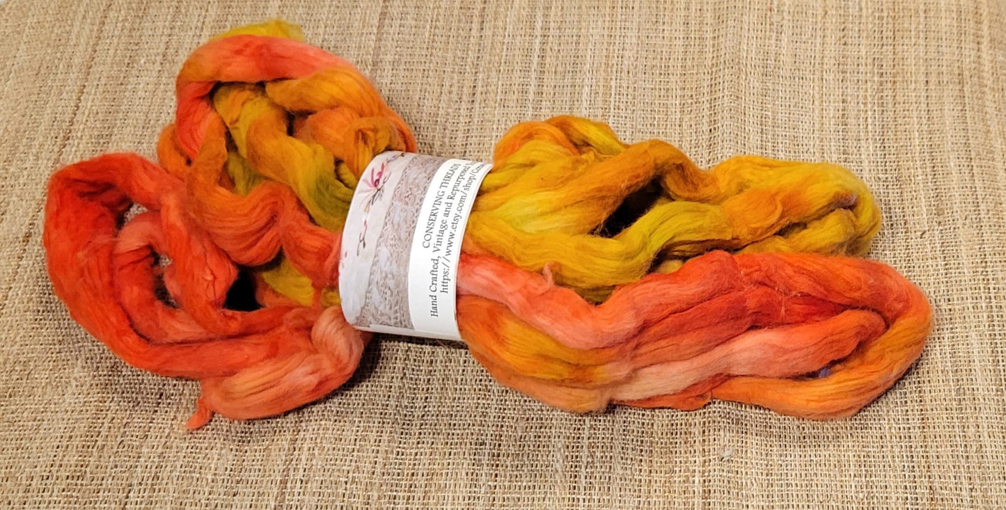 Cotton Sliver, 1/2 oz (0.5 ounce), Gold, Orange, & Red USA Grown Acala Cotton Sliver, Hand Dyed. Spin Cotton!!! Crafts and Fiber Arts