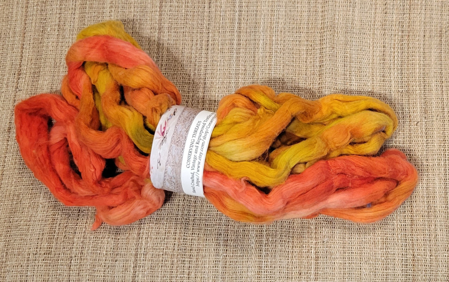 Cotton Sliver, 1/2 oz (0.5 ounce), Gold, Orange, & Red USA Grown Acala Cotton Sliver, Hand Dyed. Spin Cotton!!! Crafts and Fiber Arts