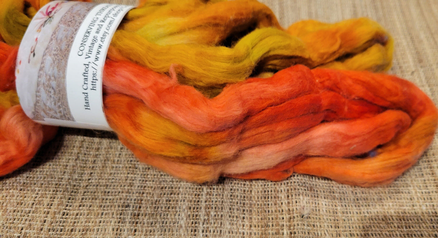 Cotton Sliver, 1/2 oz (0.5 ounce), Gold, Orange, & Red USA Grown Acala Cotton Sliver, Hand Dyed. Spin Cotton!!! Crafts and Fiber Arts