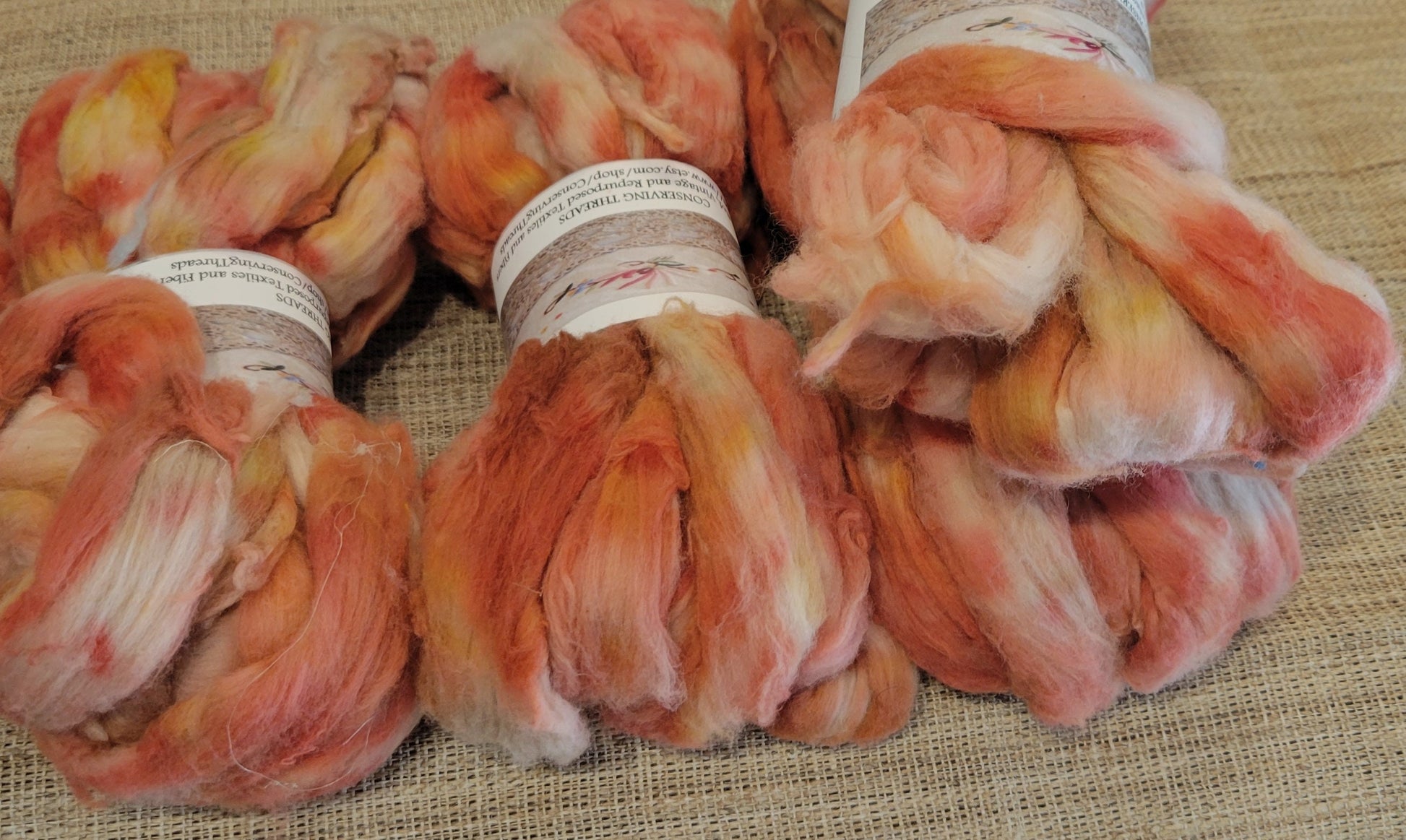 Cotton Sliver, 1 oz (ounce), Red, Rust, Pink & Tan USA Grown Acala Cotton Sliver, Hand Dyed. Spin Cotton!!! Crafts and Fiber Arts