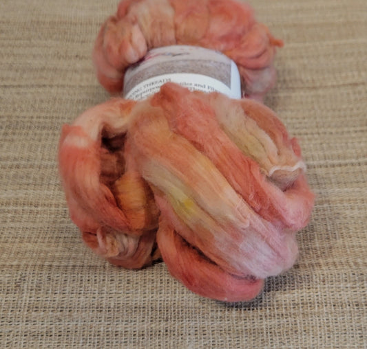 Cotton Sliver, 1 oz (ounce), Red, Rust, Pink & Tan USA Grown Acala Cotton Sliver, Hand Dyed. Spin Cotton!!! Crafts and Fiber Arts