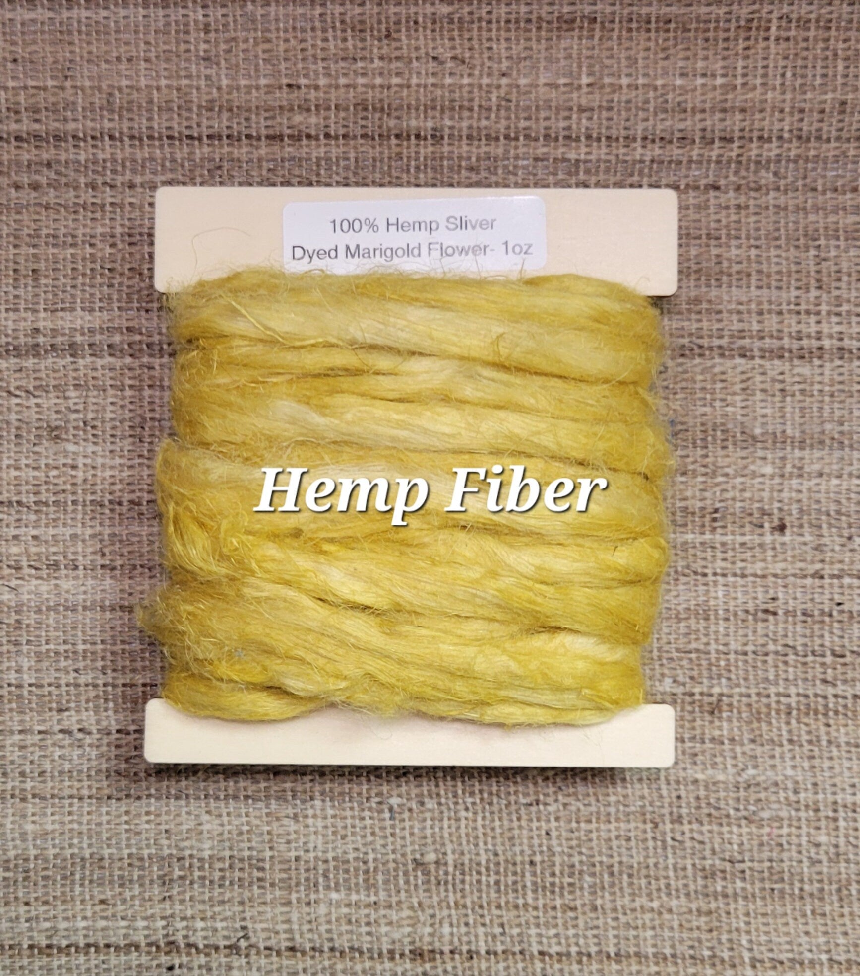 Hemp 1 oz Marigold Silver Fiber Dyed Yellow. Great for Spinning, Knitting, Weaving, Crafts, ect.