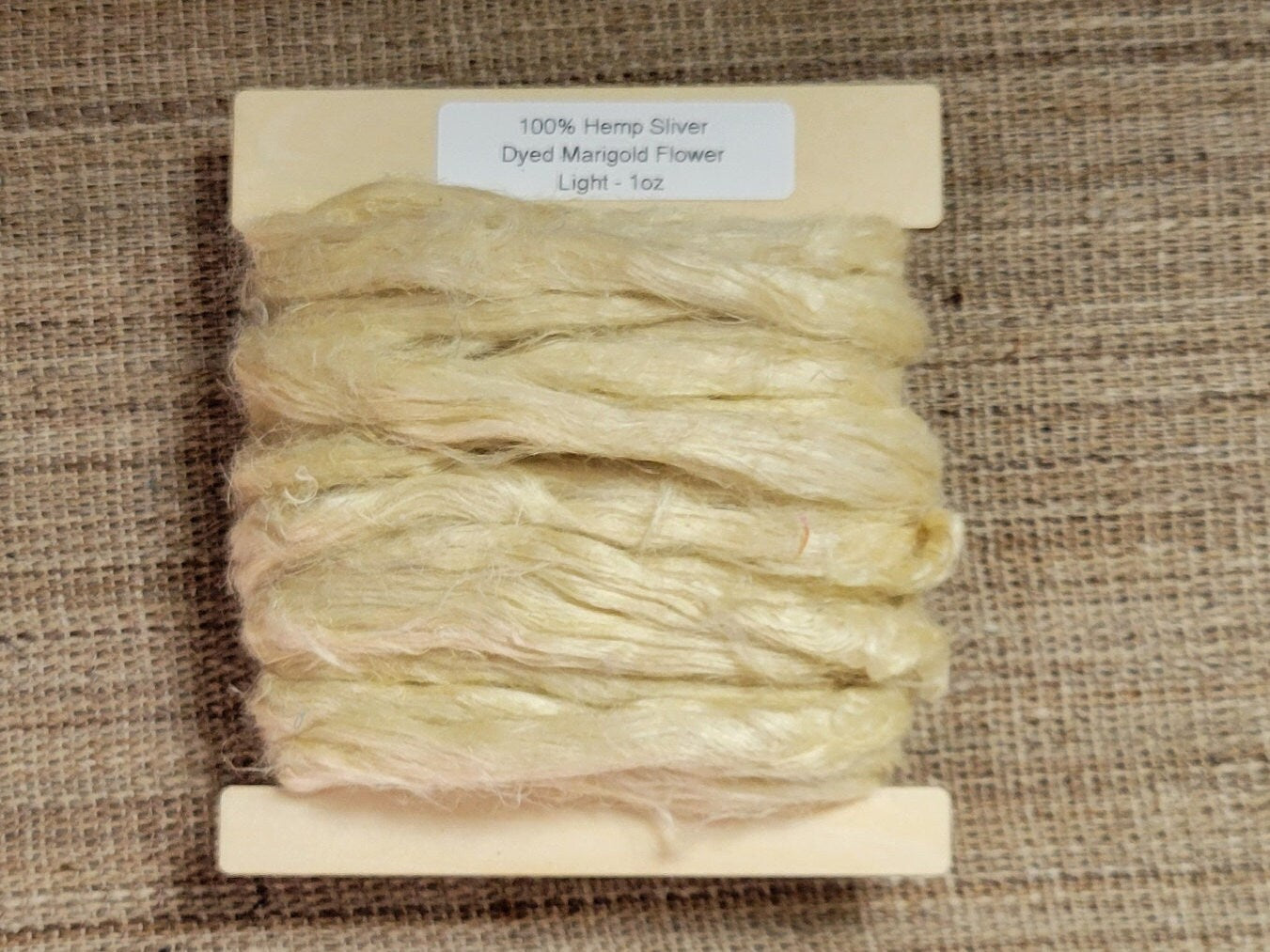 Hemp 1 oz Marigold Light Silver Fiber Dyed Yellow. Great for Spinning, Knitting, Weaving, Crafts, ect.