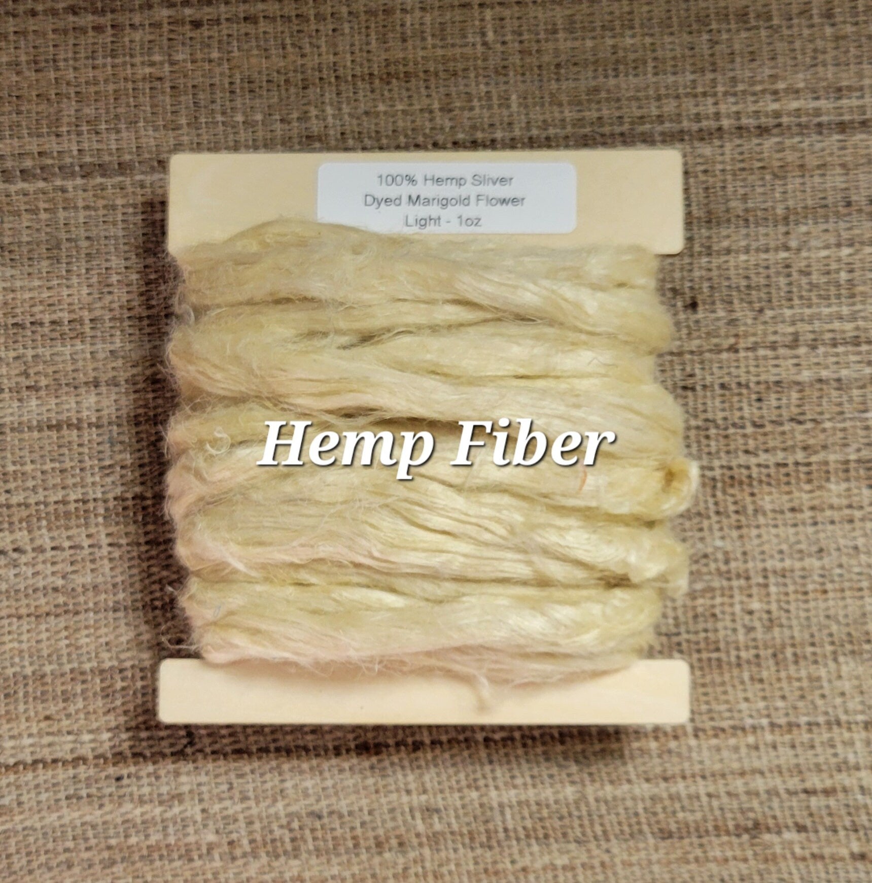 Hemp 1 oz Marigold Light Silver Fiber Dyed Yellow. Great for Spinning, Knitting, Weaving, Crafts, ect.