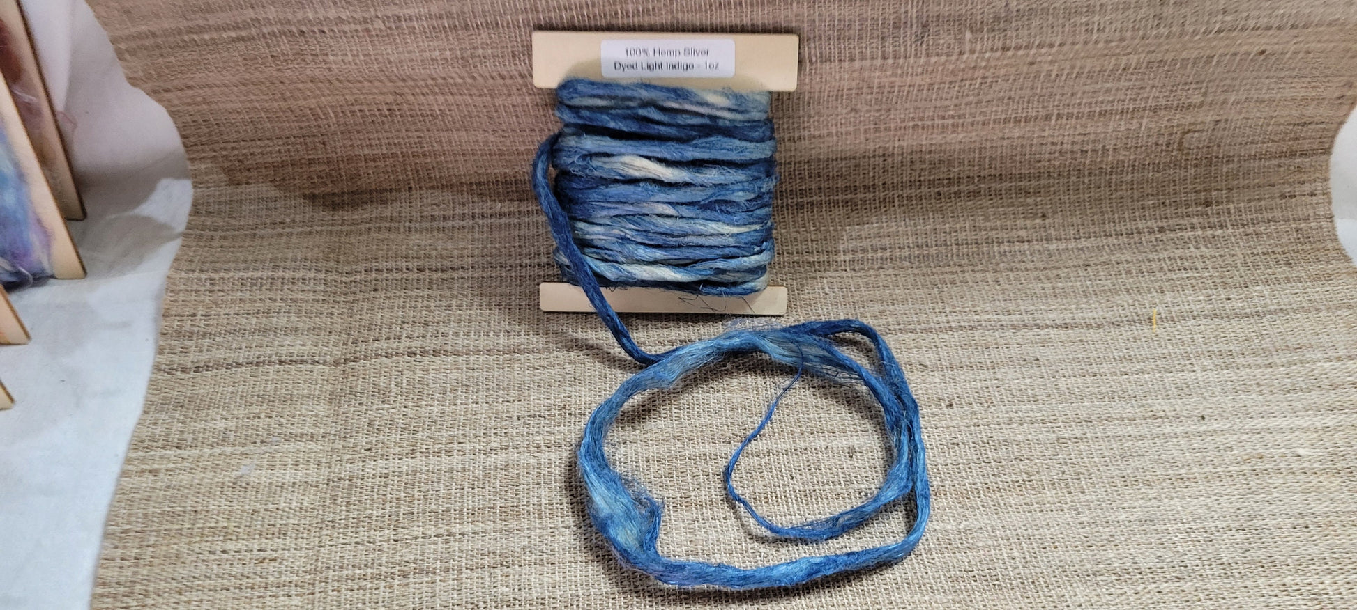 Hemp 1 oz Indigo Silver Fiber Dyed Light Blue. Great for Spinning, Knitting, Weaving, Crafts, ect.