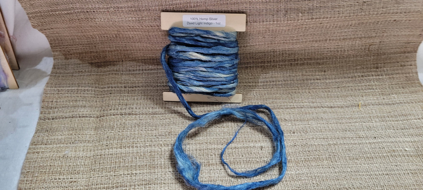 Hemp 1 oz Indigo Silver Fiber Dyed Light Blue. Great for Spinning, Knitting, Weaving, Crafts, ect.