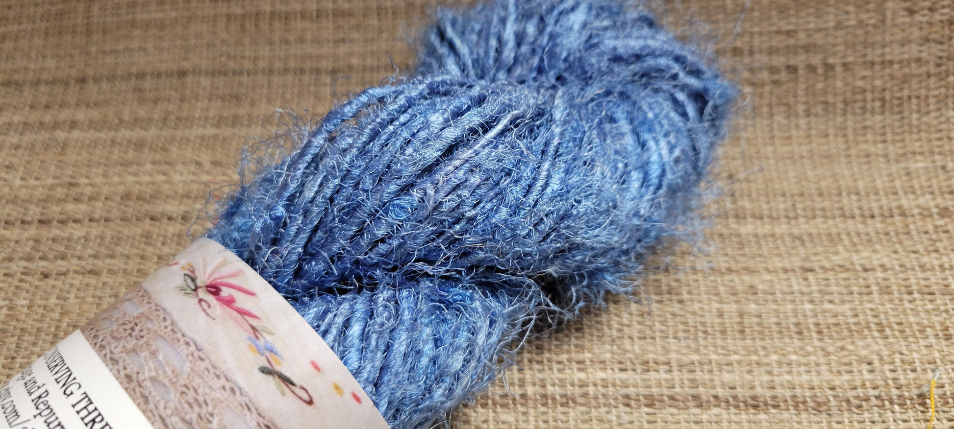 Blue Reclaimed Silk Yarn. Art Yarn. 100 grams. Hand-Spun Recycled Yarn. 2nd Chance Fiber Yarn Bundle.