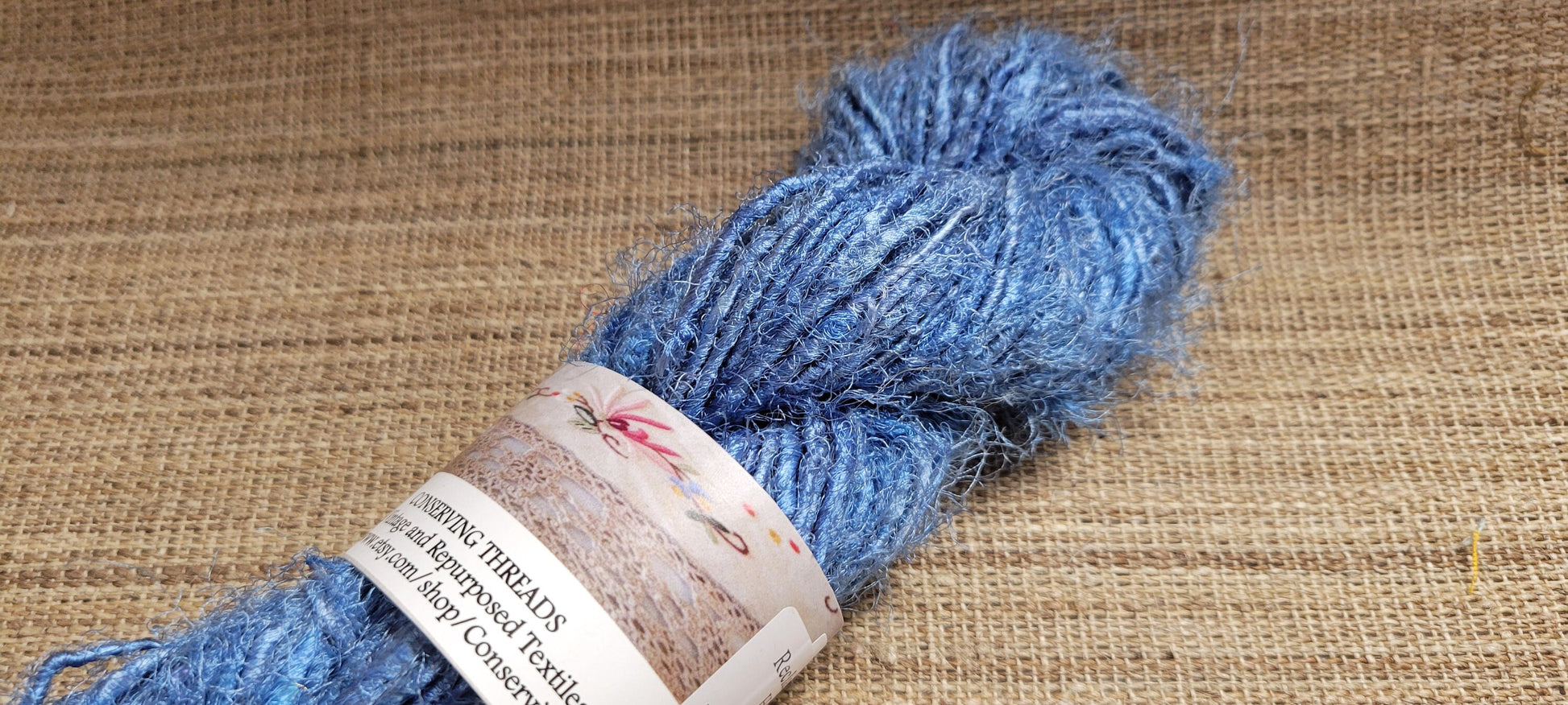 Blue Reclaimed Silk Yarn. Art Yarn. 100 grams. Hand-Spun Recycled Yarn. 2nd Chance Fiber Yarn Bundle.