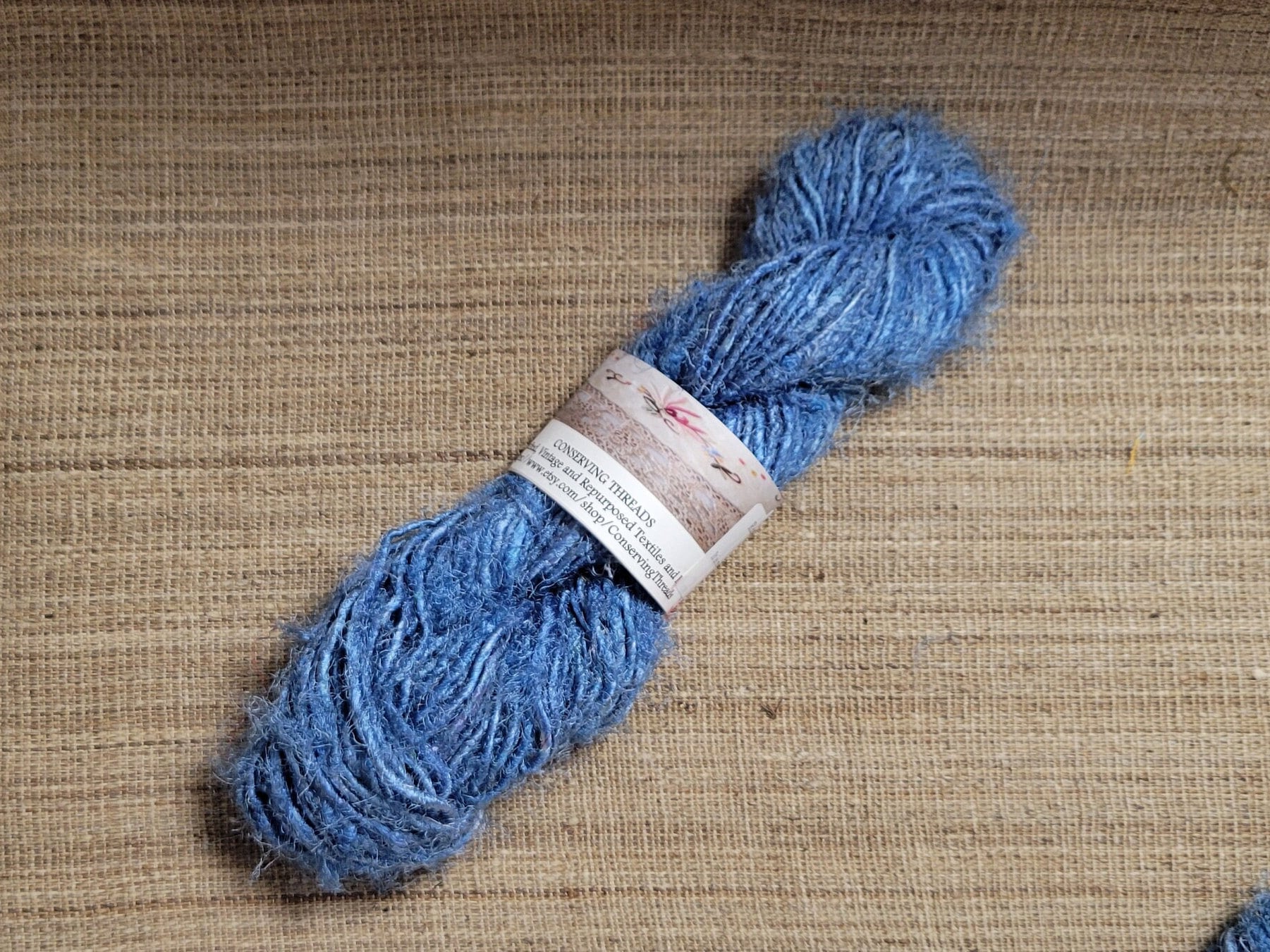 Blue Reclaimed Silk Yarn. Art Yarn. 100 grams. Hand-Spun Recycled Yarn. 2nd Chance Fiber Yarn Bundle.