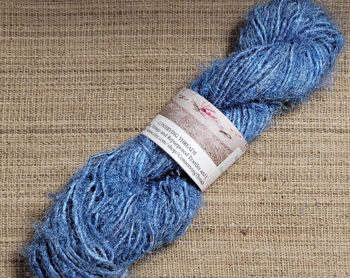 Blue Reclaimed Silk Yarn. Art Yarn. 100 grams. Hand-Spun Recycled Yarn. 2nd Chance Fiber Yarn Bundle.