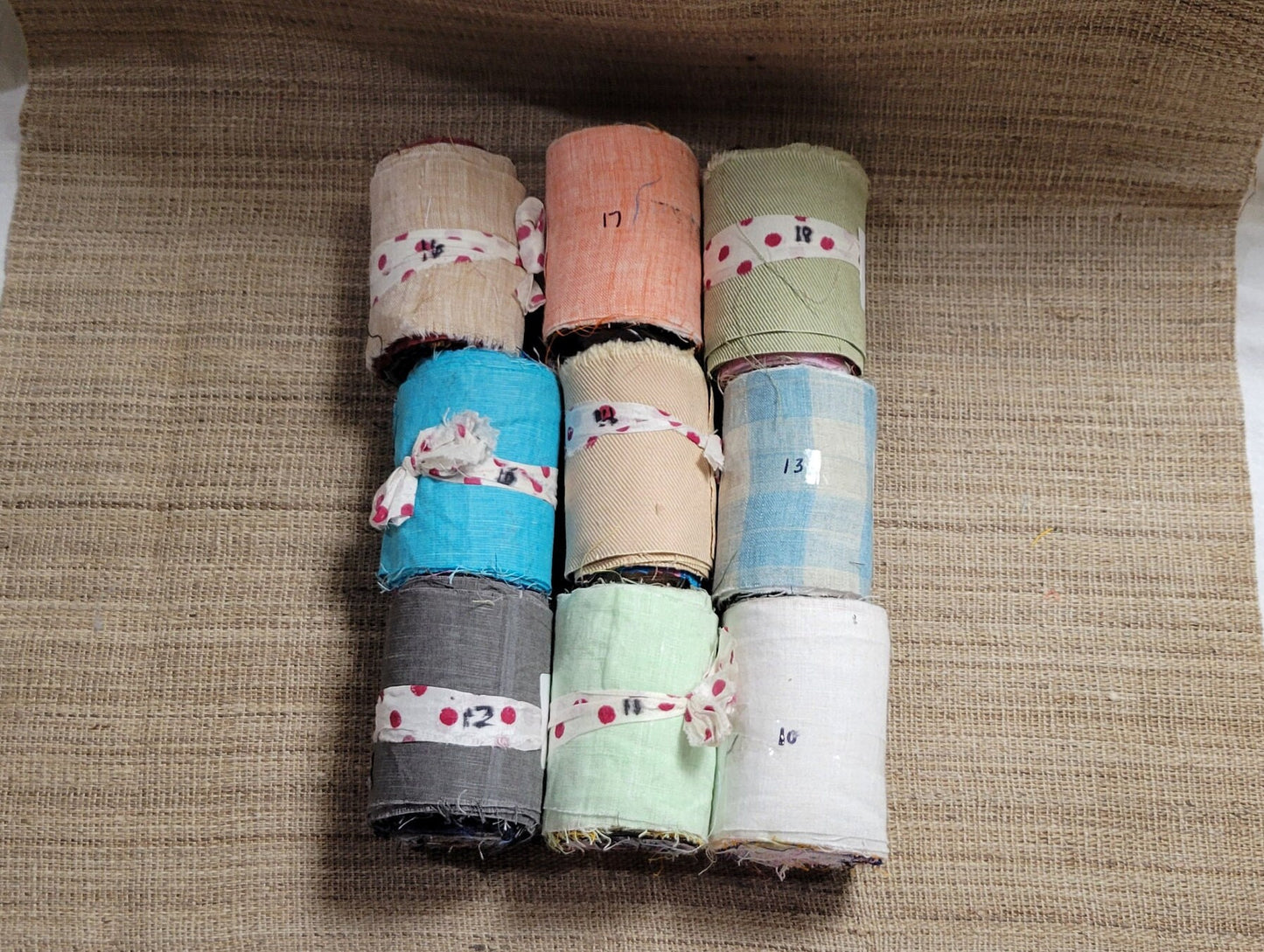 Linen Fabric Rolls - Reclaimed Dress Fabrics - 10 Yards x 3" rolls. Various Colors.