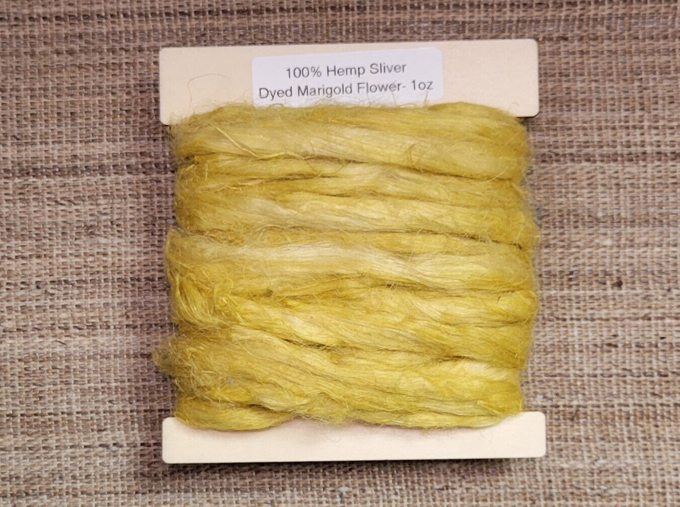 Hemp 1 oz Marigold Silver Fiber Dyed Yellow. Great for Spinning, Knitting, Weaving, Crafts, ect.