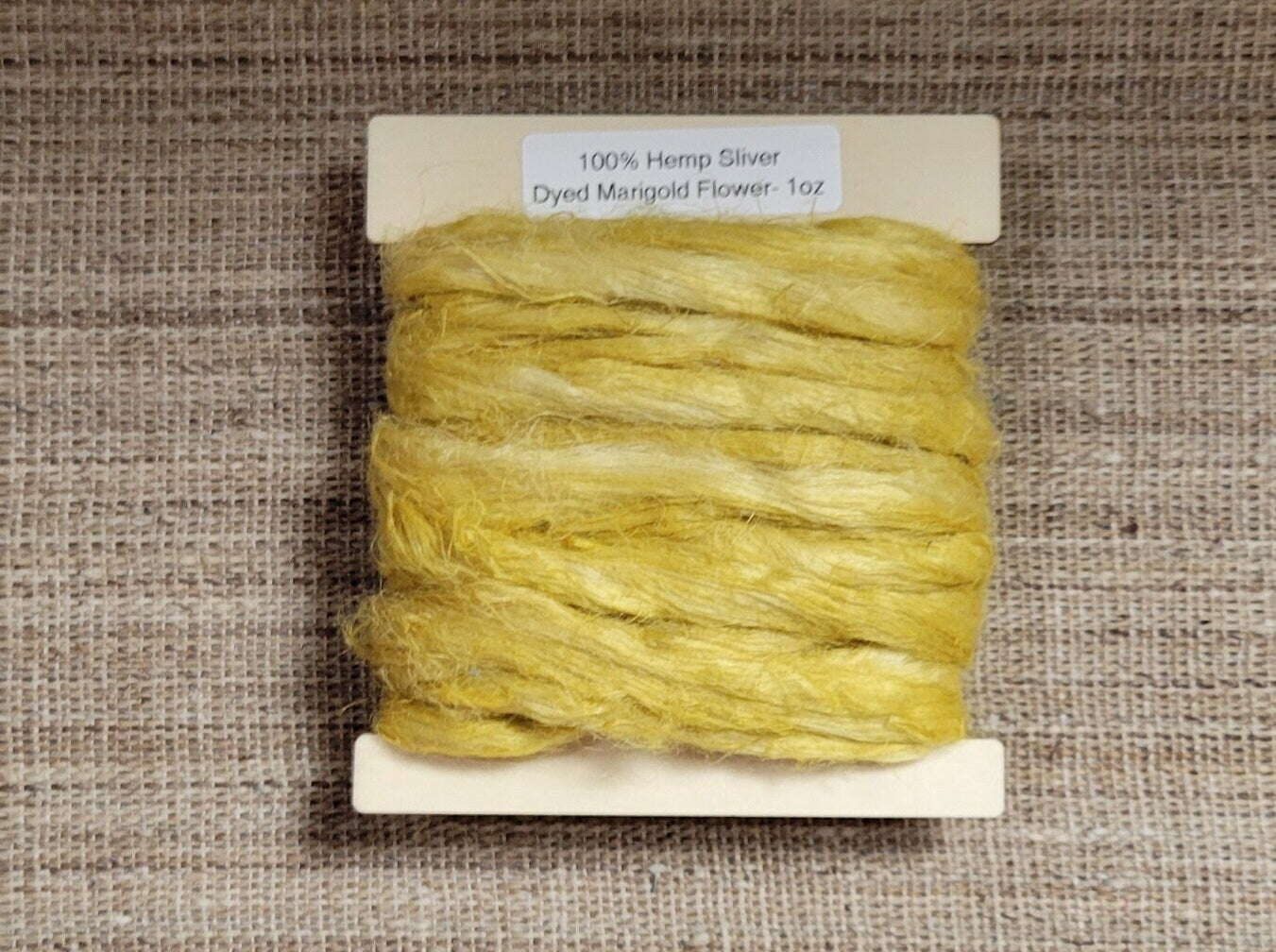 Hemp 1 oz Marigold Silver Fiber Dyed Yellow. Great for Spinning, Knitting, Weaving, Crafts, ect.