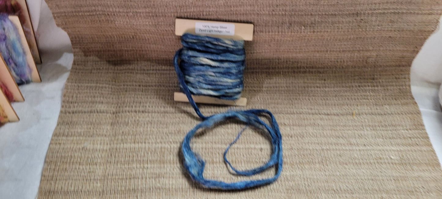 Hemp 1 oz Indigo Silver Fiber Dyed Light Blue. Great for Spinning, Knitting, Weaving, Crafts, ect.