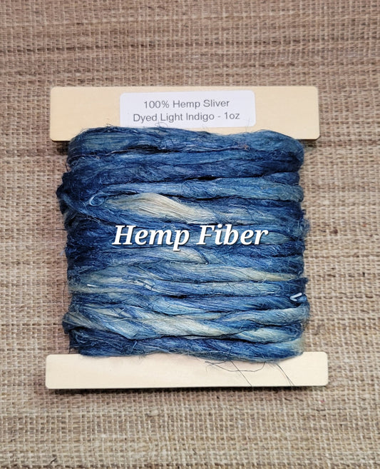 Hemp 1 oz Indigo Silver Fiber Dyed Light Blue. Great for Spinning, Knitting, Weaving, Crafts, ect.