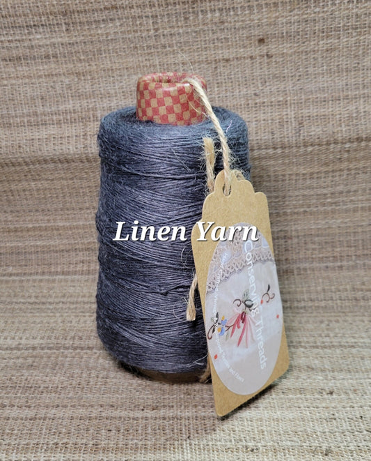 Linen Yarn Cone, Dyed Gray. Fingering Weight. 475 Yards. Great for weaving, knitting, crochet, crafts and fine arts.