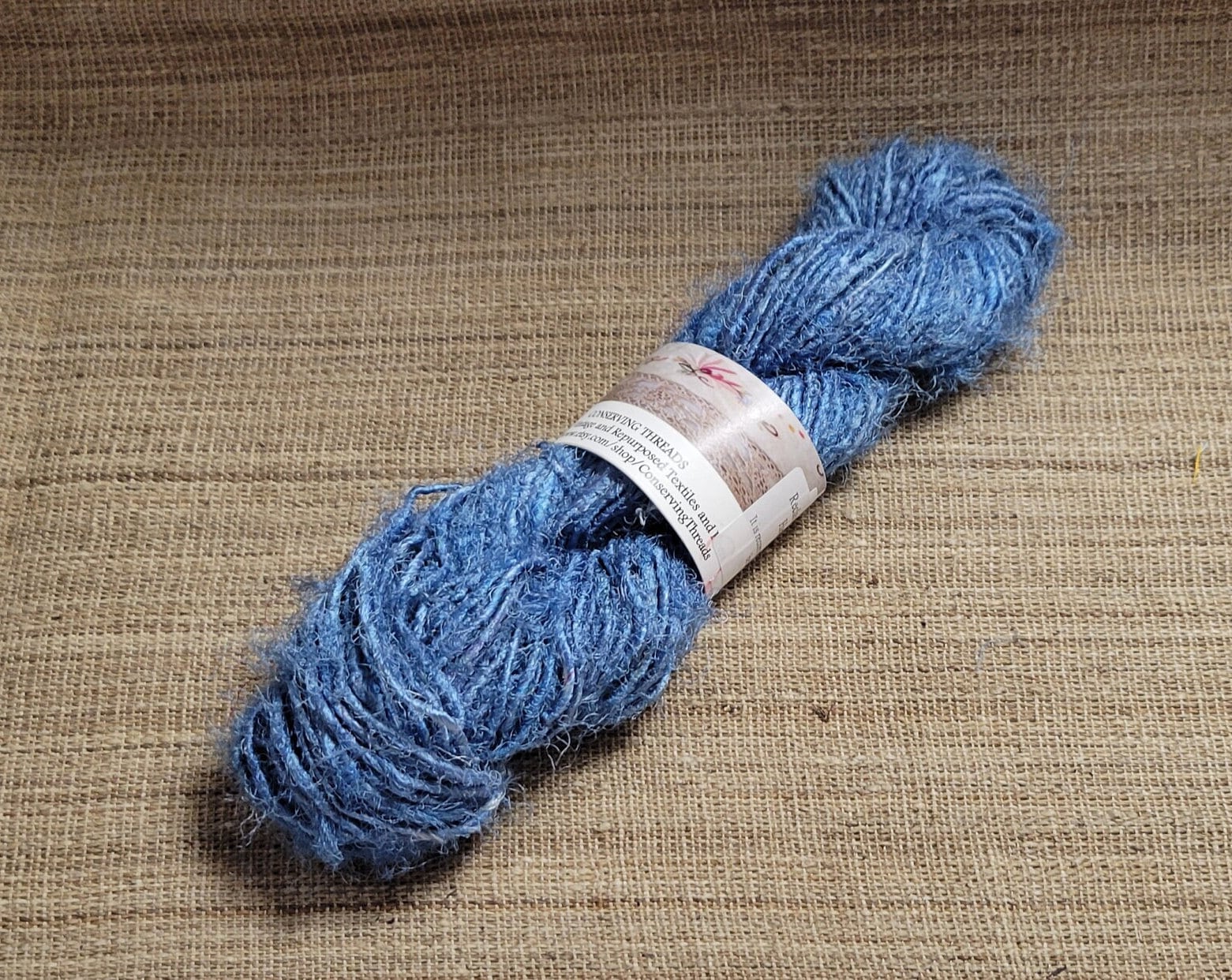 Blue Reclaimed Silk Yarn. Art Yarn. 100 grams. Hand-Spun Recycled Yarn. 2nd Chance Fiber Yarn Bundle.