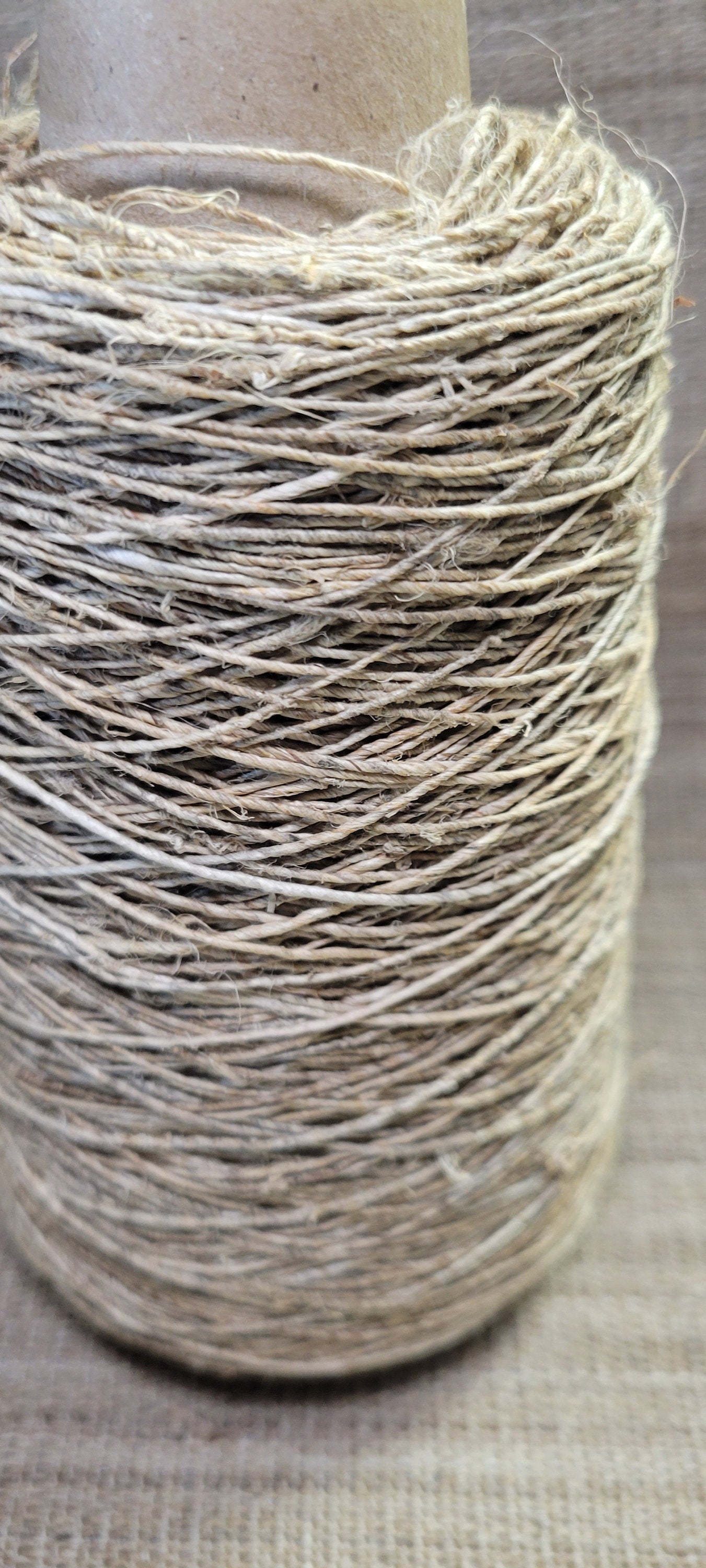 Hemp Yarn Cone, Hand-Spun Skein, Natural, Great for Kitting, Basketry, Crochet, Weaving, Craft, Slow Stitching and Fiber Arts