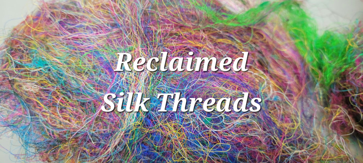 Reclaimed Silk Thread Bundle. 1 ounce. Multi-Colored Loose Threads. 2nd Chance Fibers.