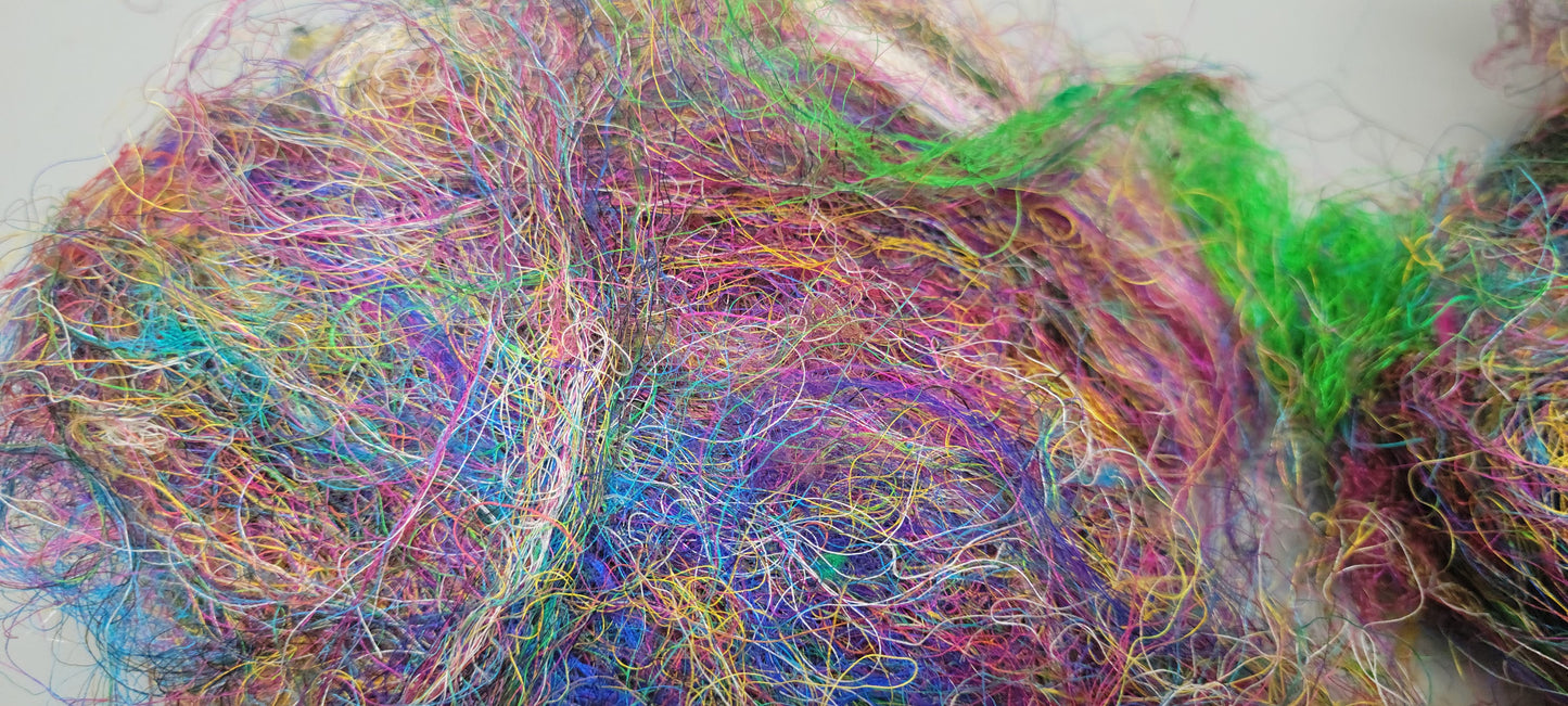 Reclaimed Silk Thread Bundle. 1 ounce. Multi-Colored Loose Threads. 2nd Chance Fibers.