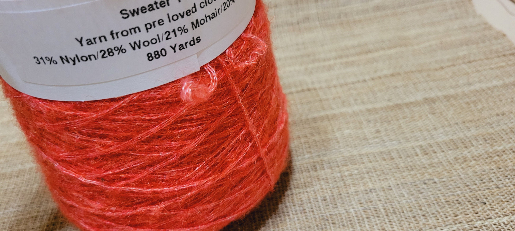 Orange Reclaimed Wool, Mohair, Nylon and Acrylic. Sherbet Orange. 880 Yards Cone. Lace Weight. Recycled Sweater Yarn.